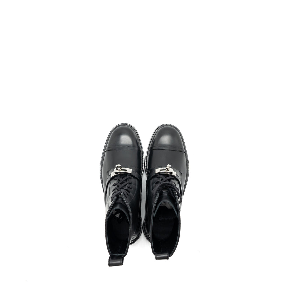 HERMES FUNK ANKLE BOOT GLAZED CALFSKIN BLACK SHW