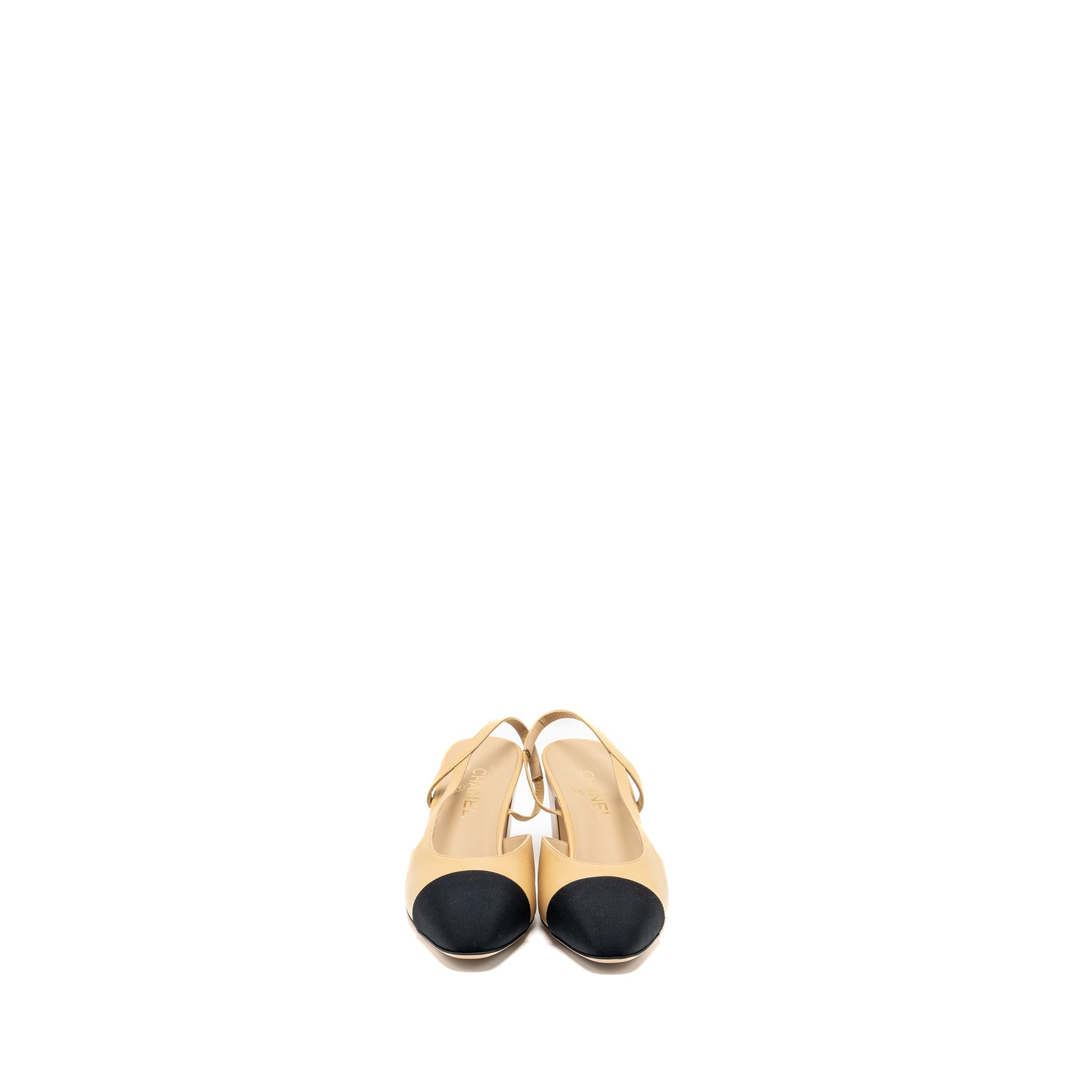 CHANEL SLINGBACK PUMPS CALFSKIN BEIGE/BLACK