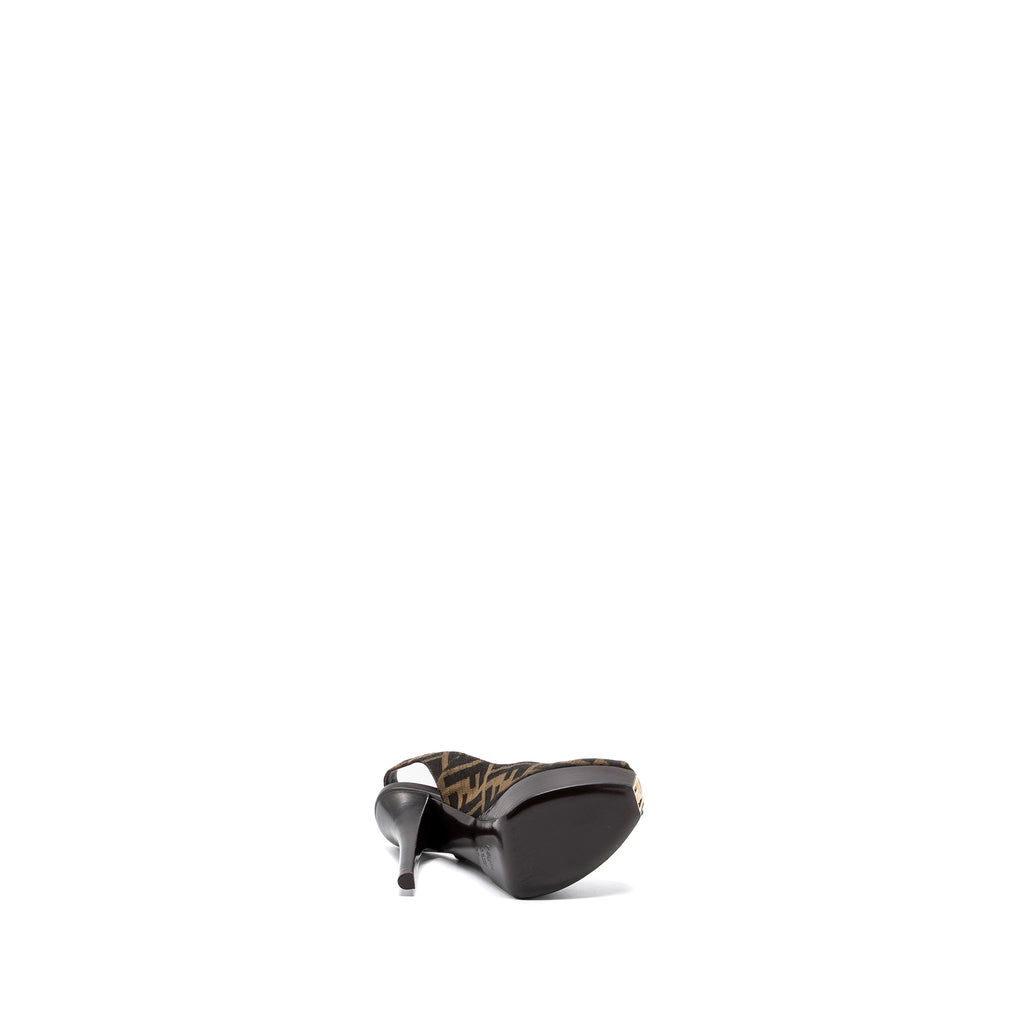 FENDI HIGH HEAL SANDALS FABRIC BROWN