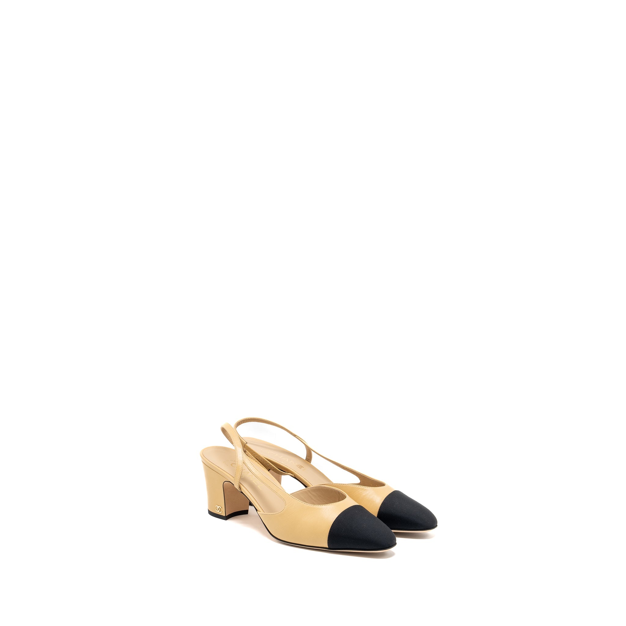 CHANEL SLINGBACK PUMPS CALFSKIN BEIGE/BLACK