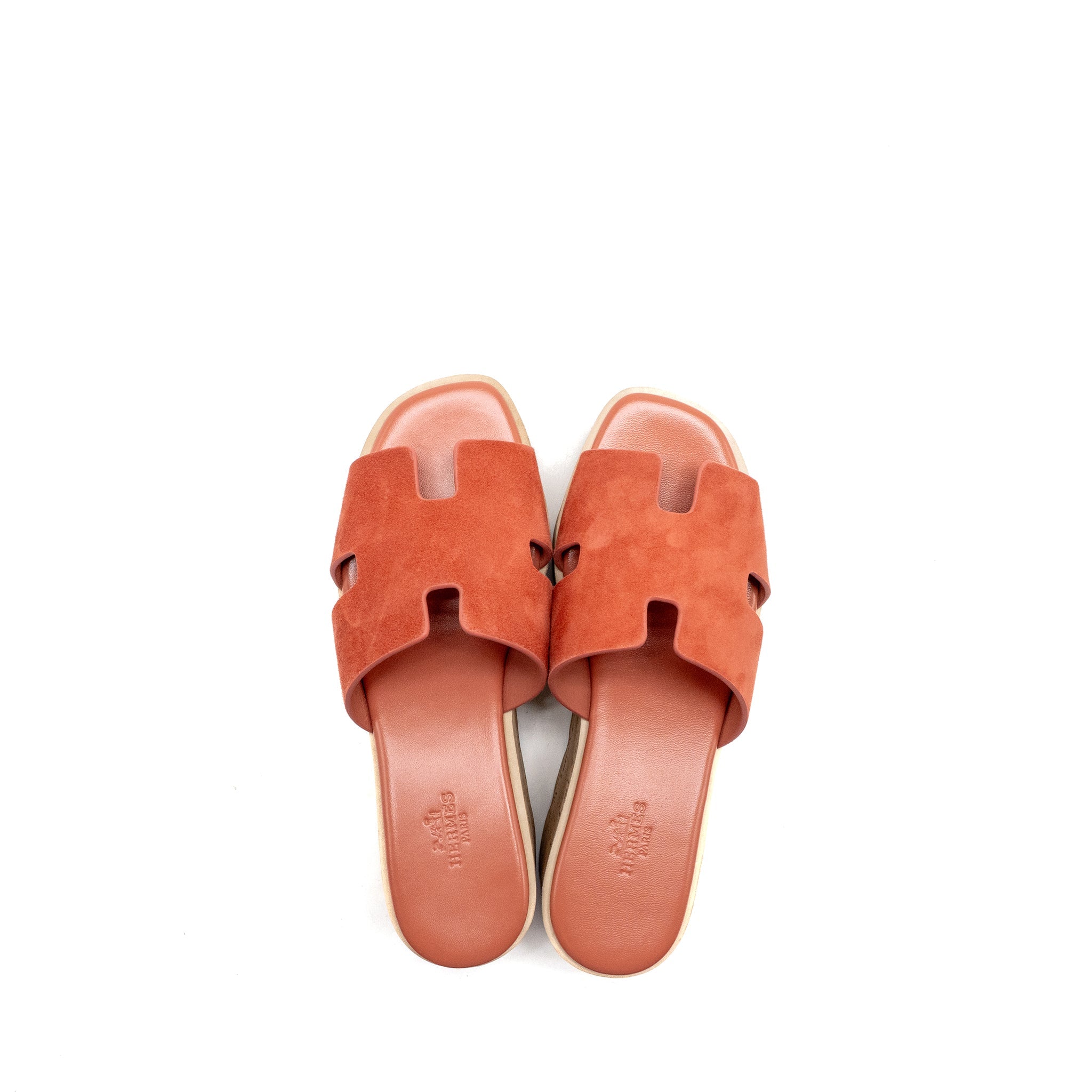 HERMES EZE SANDAL LEATHER/RUBBER/CORK ROUGE TOMETTE