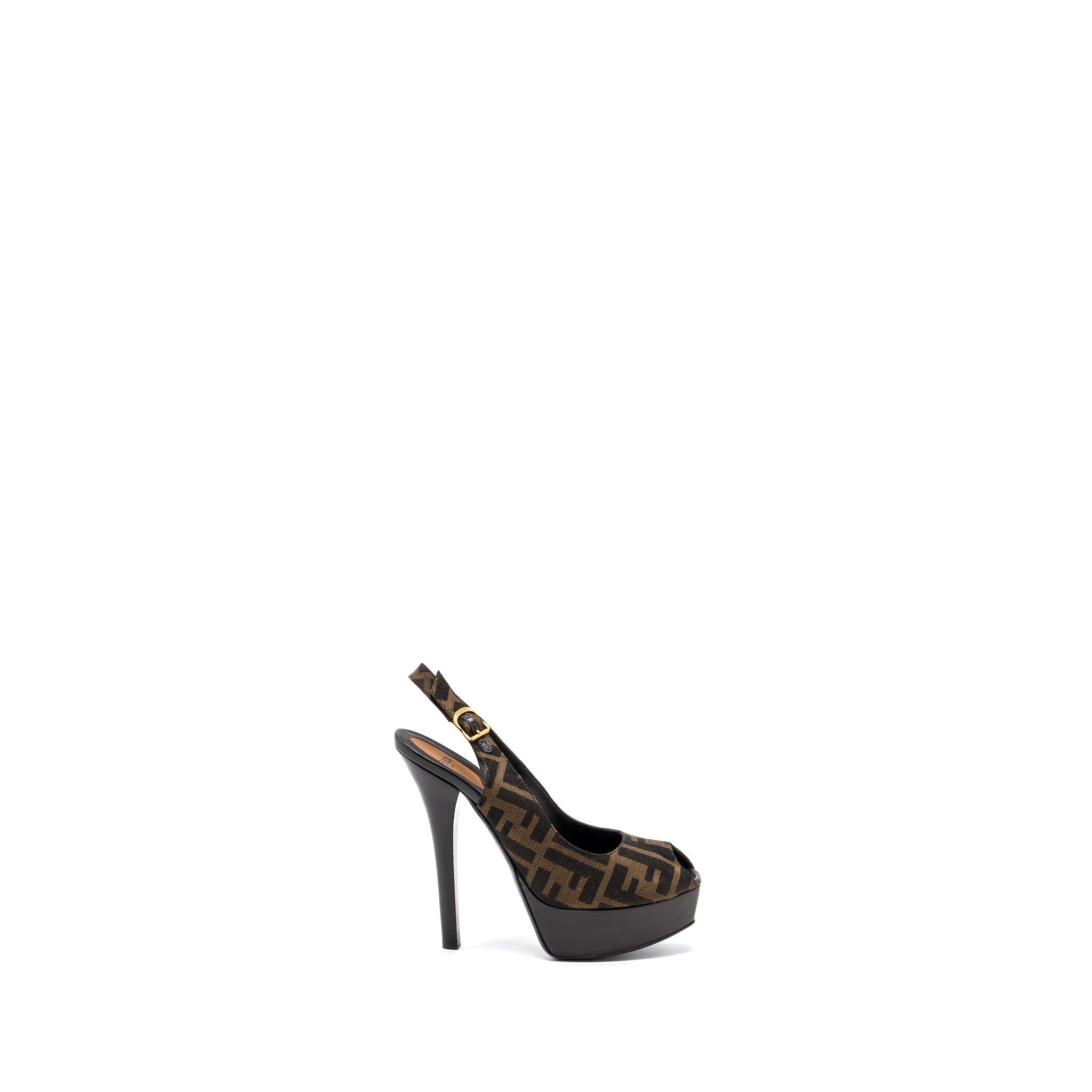 FENDI HIGH HEAL SANDALS FABRIC BROWN
