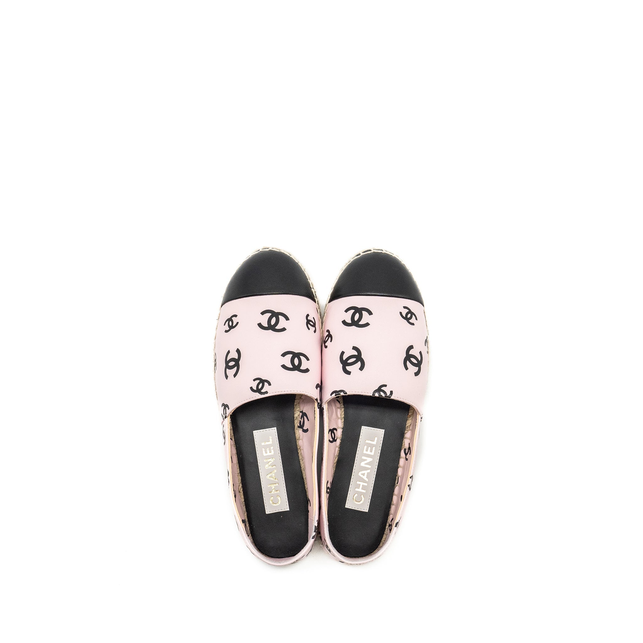 CHANEL 22S CC LOGO ESPADRILLES LEATHER PINK/BLACK