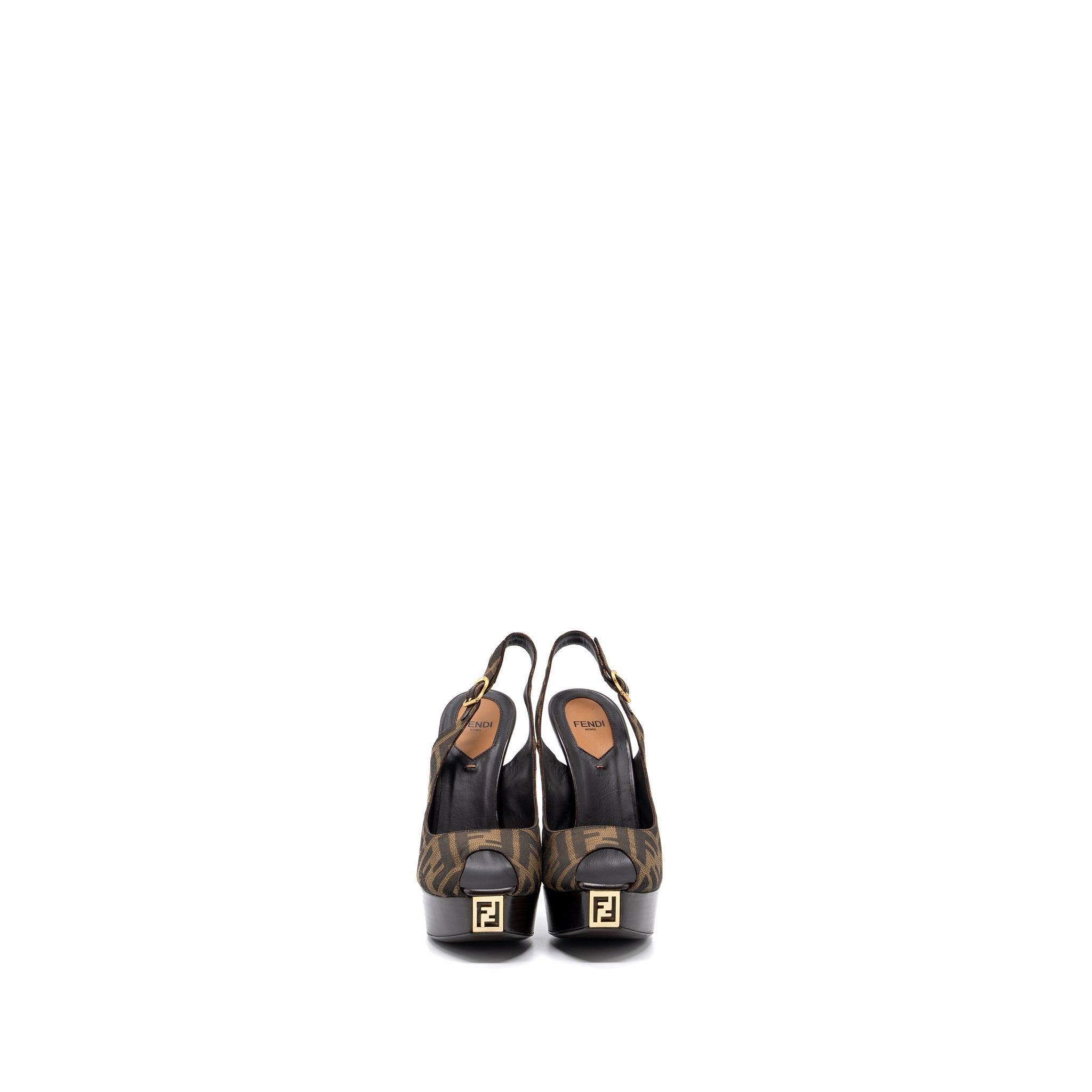 FENDI HIGH HEAL SANDALS FABRIC BROWN