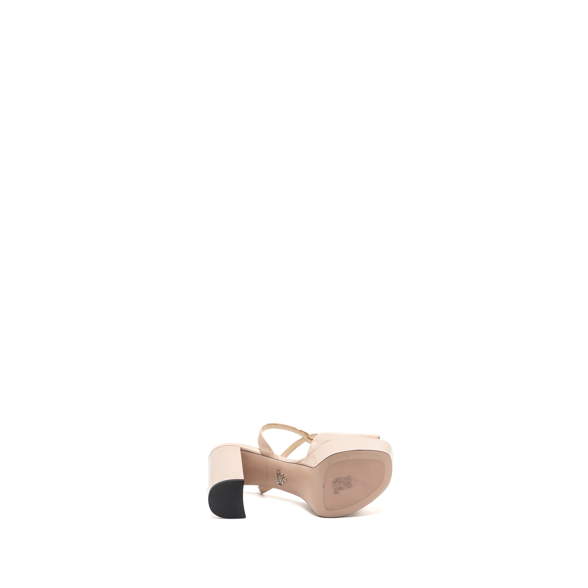 PRADA HEEL SANDALS PATENT LEATHER BEIGE SHW