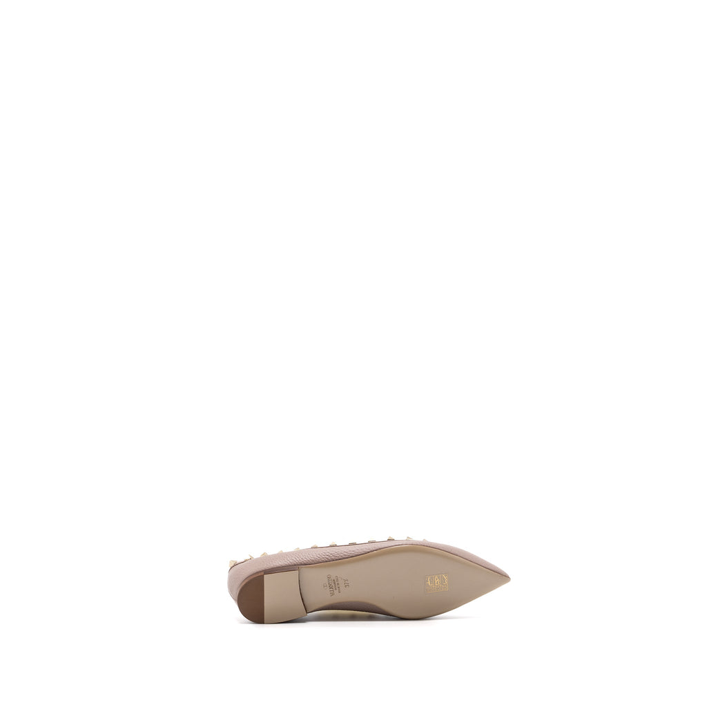 VALENTINO ROCKSTUD FLATS CALFSKIN NUDE GHW