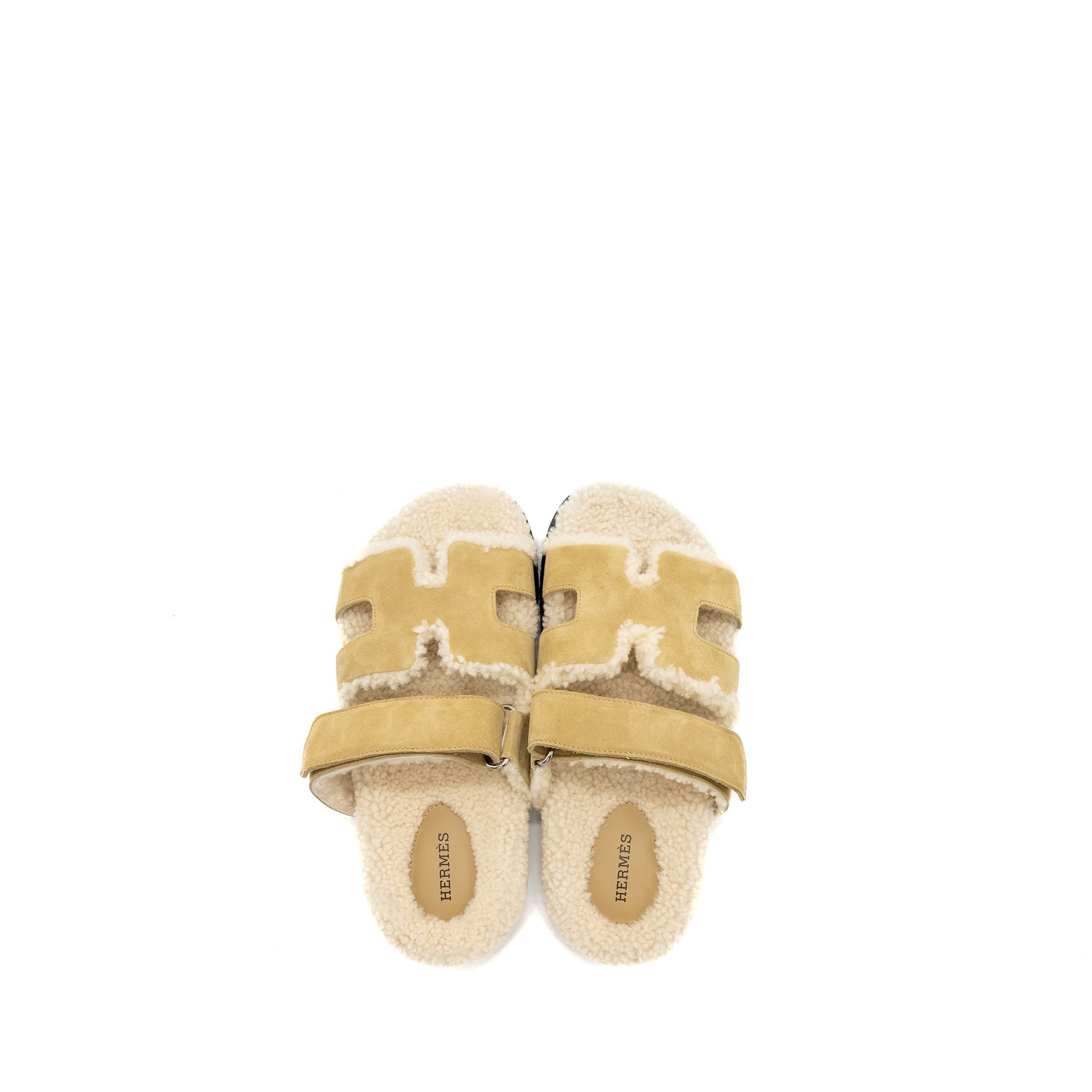 HERMES CHYPRE SANDALS CHÈVRE VELOURS BEIGE ALBATRE