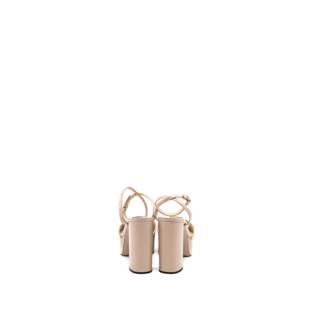 PRADA HEEL SANDALS PATENT LEATHER BEIGE SHW