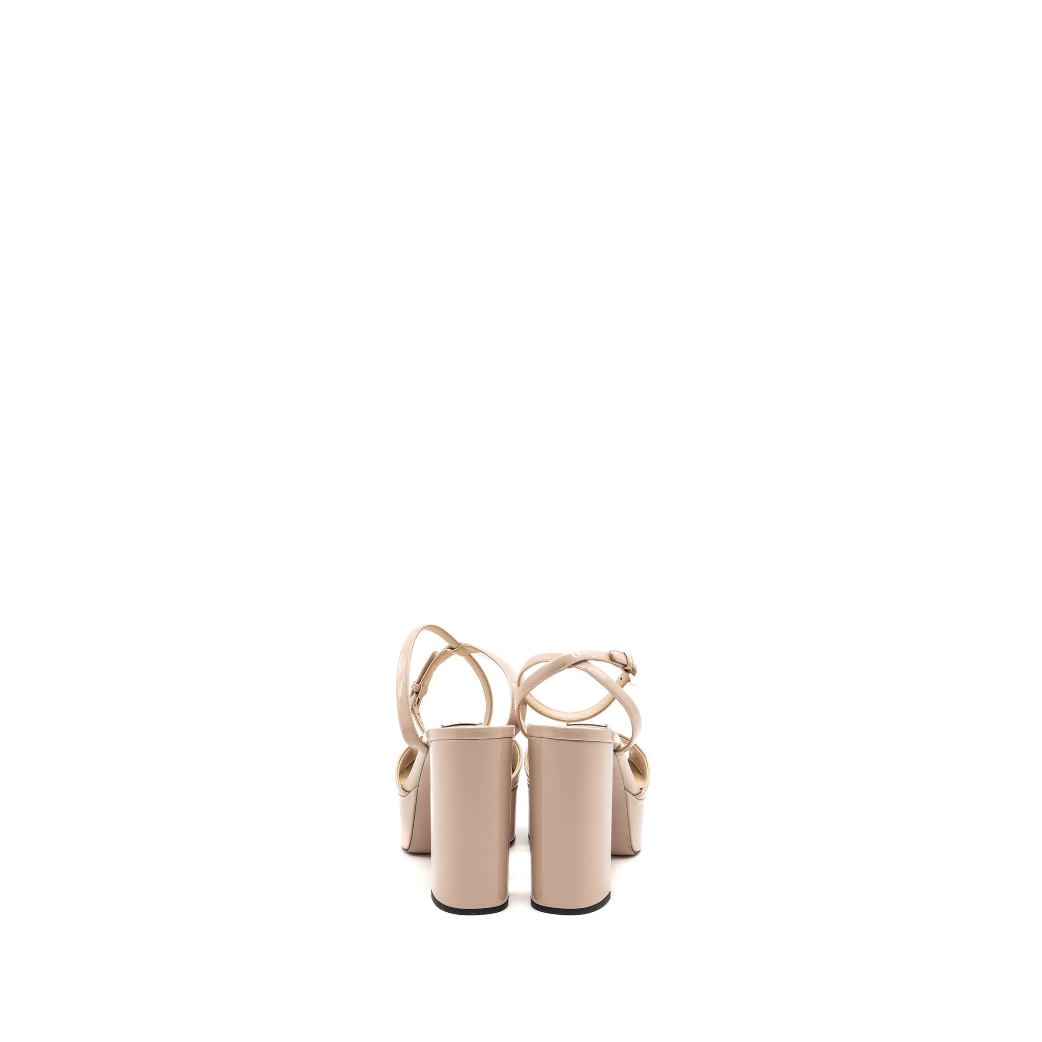 PRADA HEEL SANDALS PATENT LEATHER BEIGE SHW