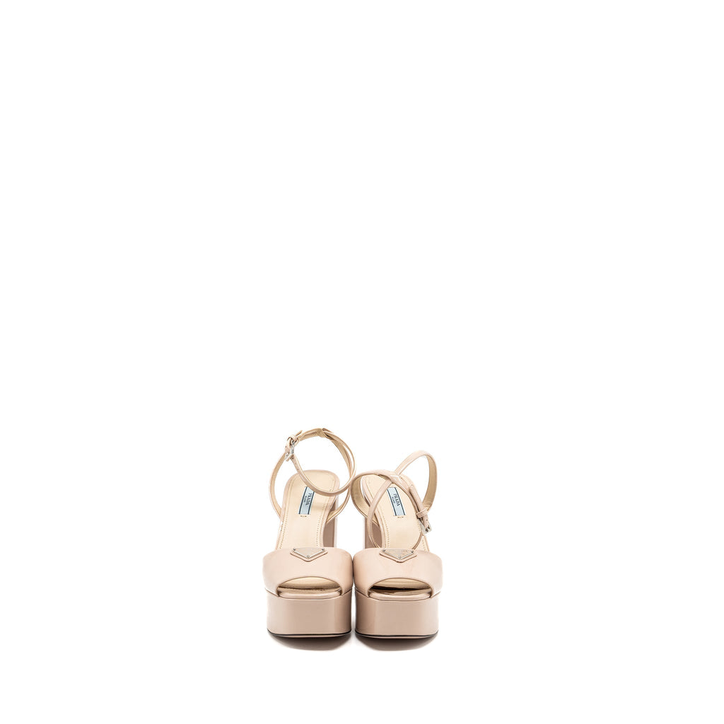 PRADA HEEL SANDALS PATENT LEATHER BEIGE SHW