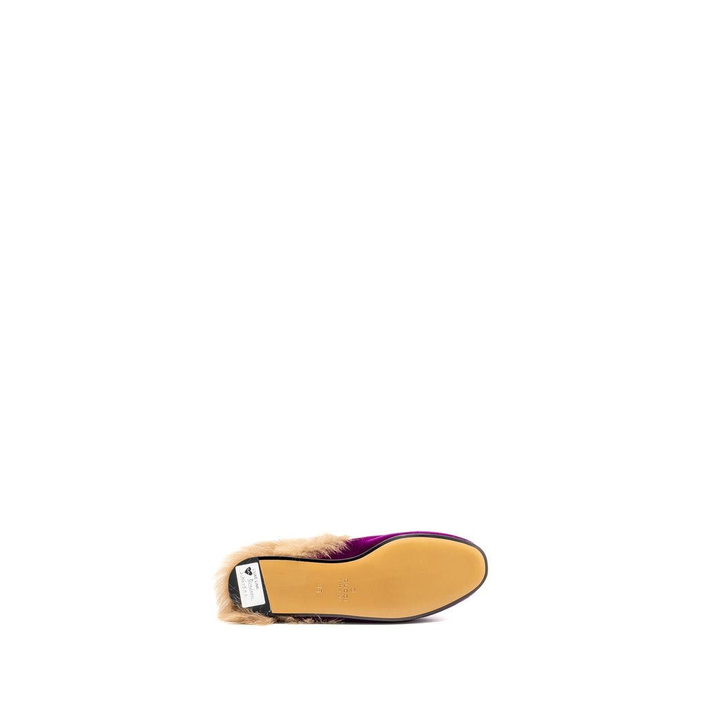 GUCCI HORSEBIT PRINCETOWN FUR SLIPPER VELVET PURPLE GHW