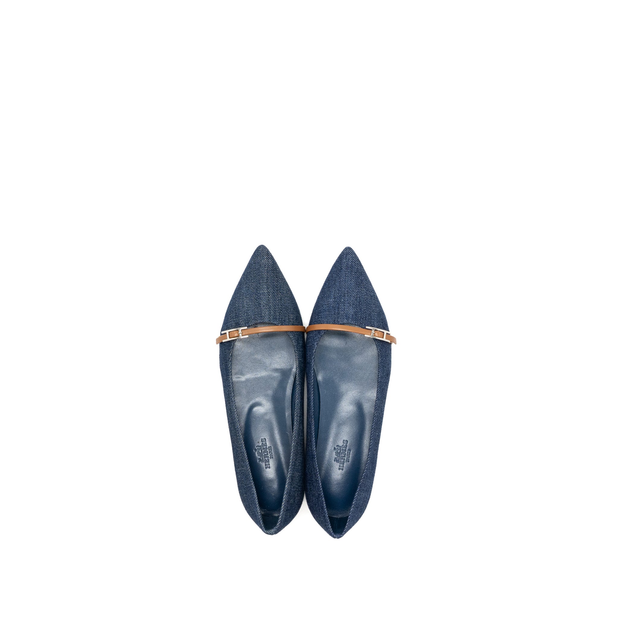 HERMES LAUREN BALLERINA FLATS BLUE DENIM SHW