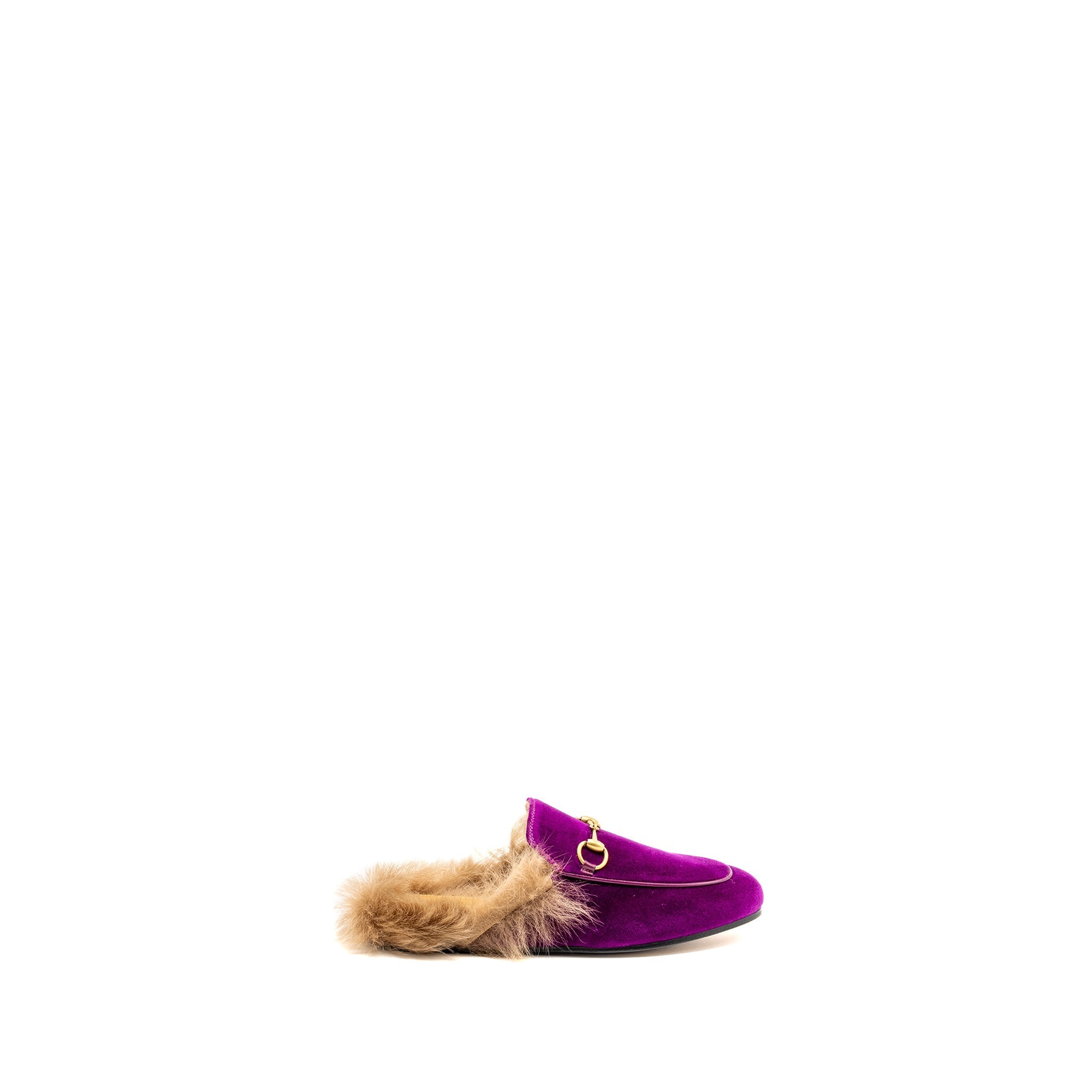 GUCCI HORSEBIT PRINCETOWN FUR SLIPPER VELVET PURPLE GHW