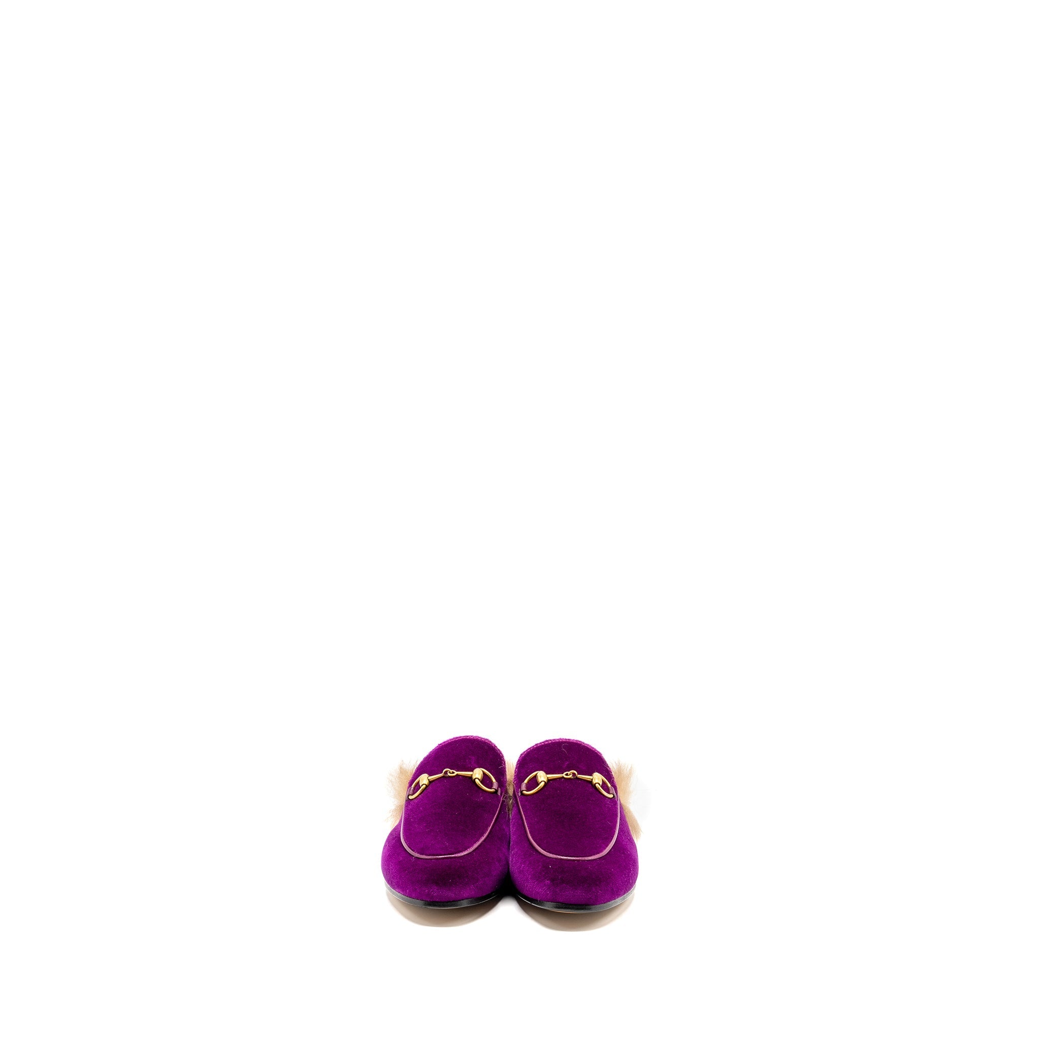GUCCI HORSEBIT PRINCETOWN FUR SLIPPER VELVET PURPLE GHW