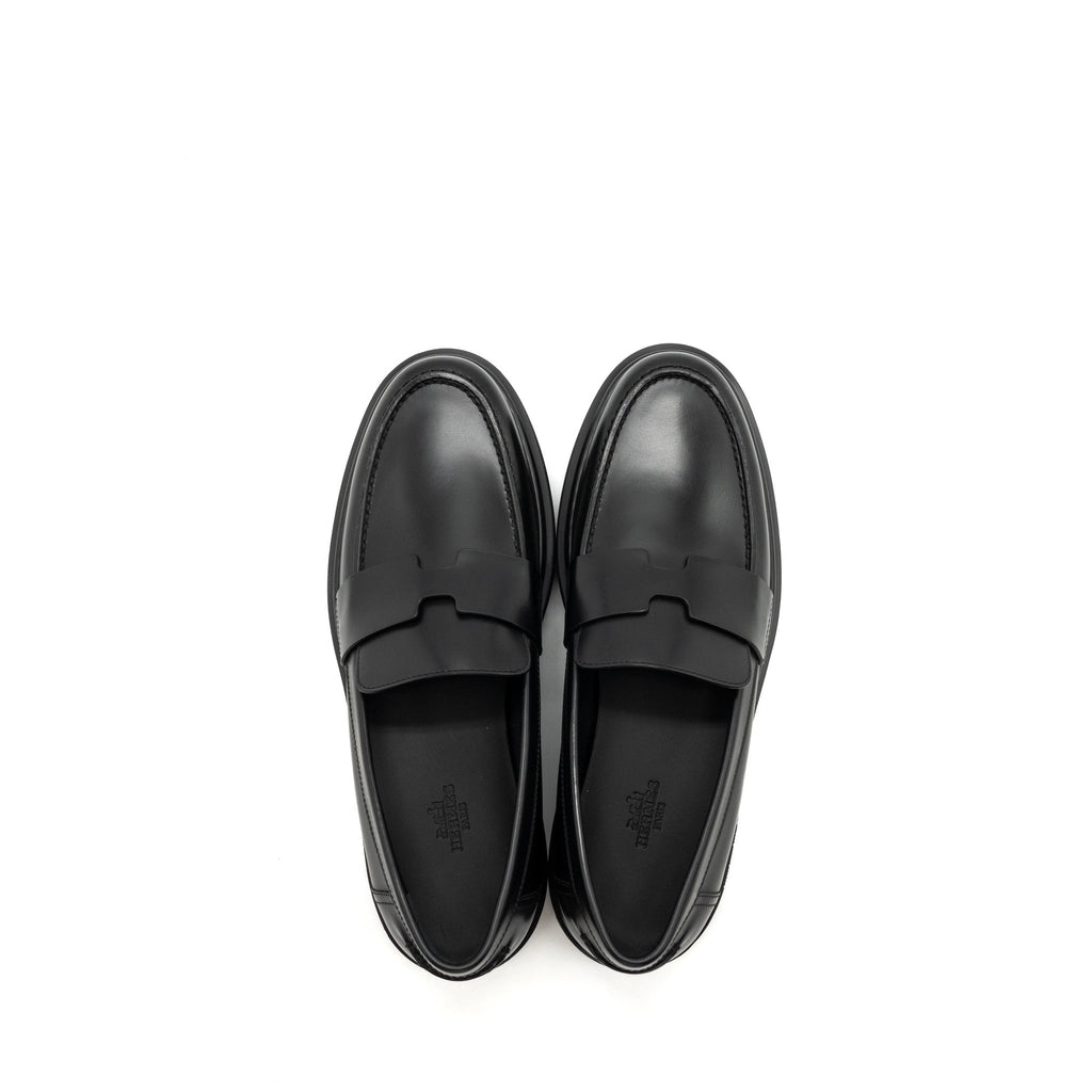 HERMES MOCASSINS HITCH LOAFER GLACÉD CALFSKIN BLACK