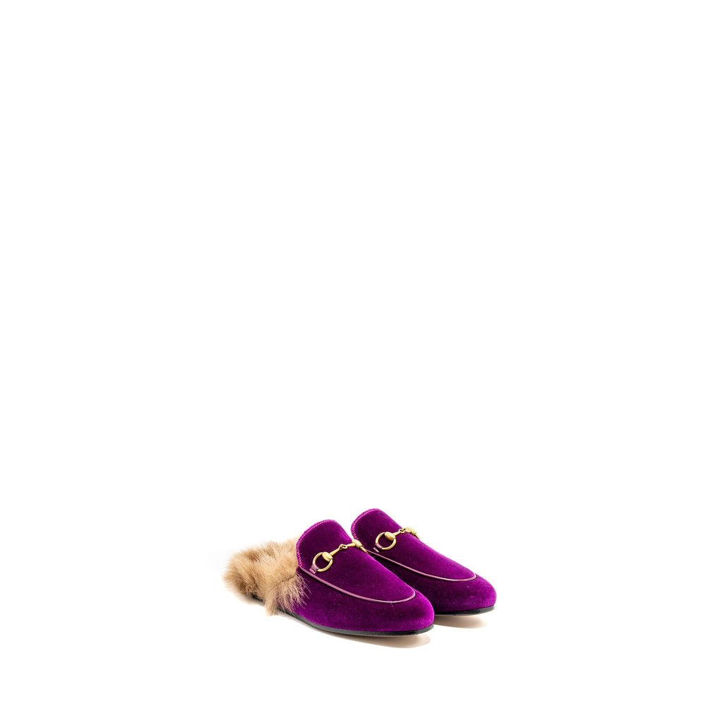 GUCCI HORSEBIT PRINCETOWN FUR SLIPPER VELVET PURPLE GHW