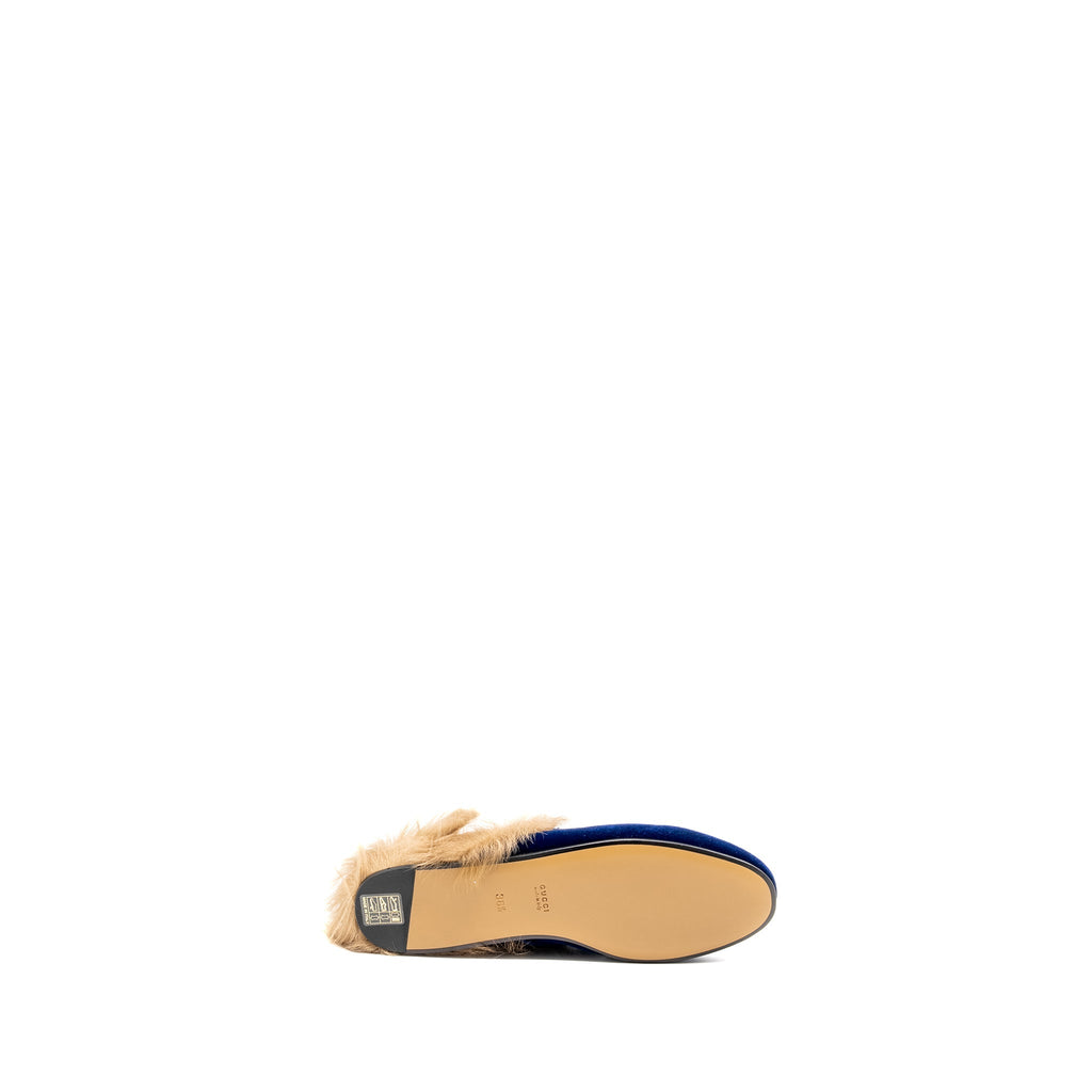 GUCCI HORSEBIT PRINCETOWN FUR SLIPPER VELVET BLUE GHW
