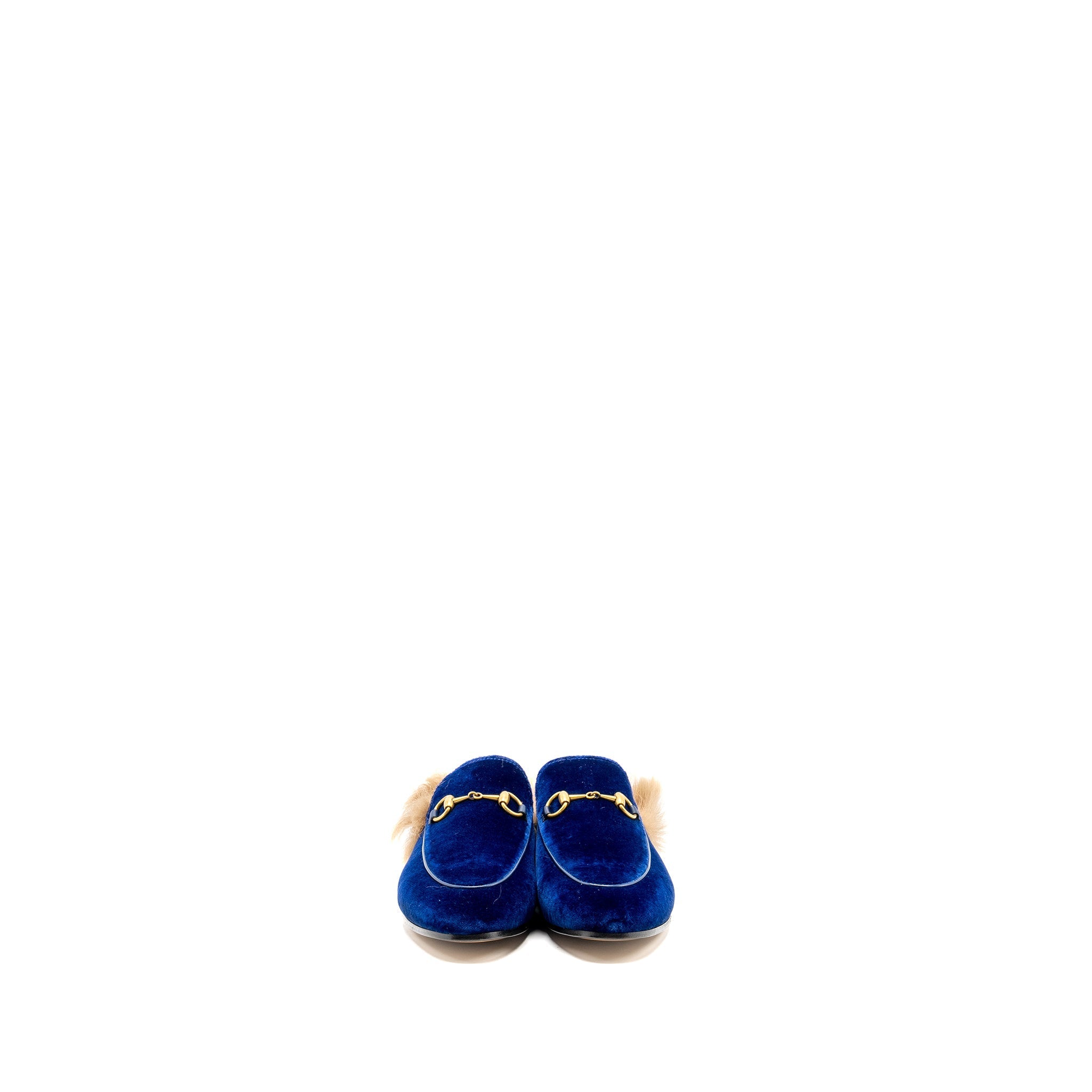 GUCCI HORSEBIT PRINCETOWN FUR SLIPPER VELVET BLUE GHW