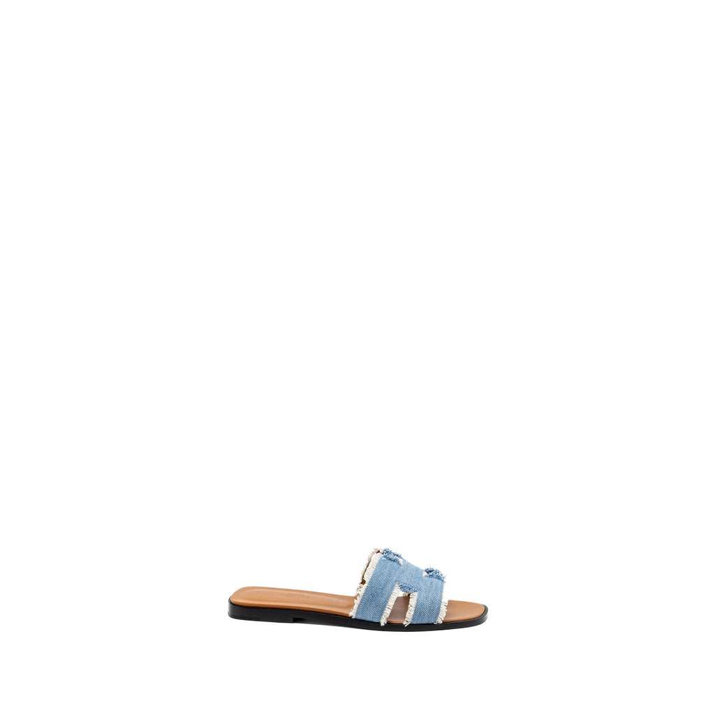 HERMES ORAN SANDALS TOILE DE COTTON BLUE CLAIR