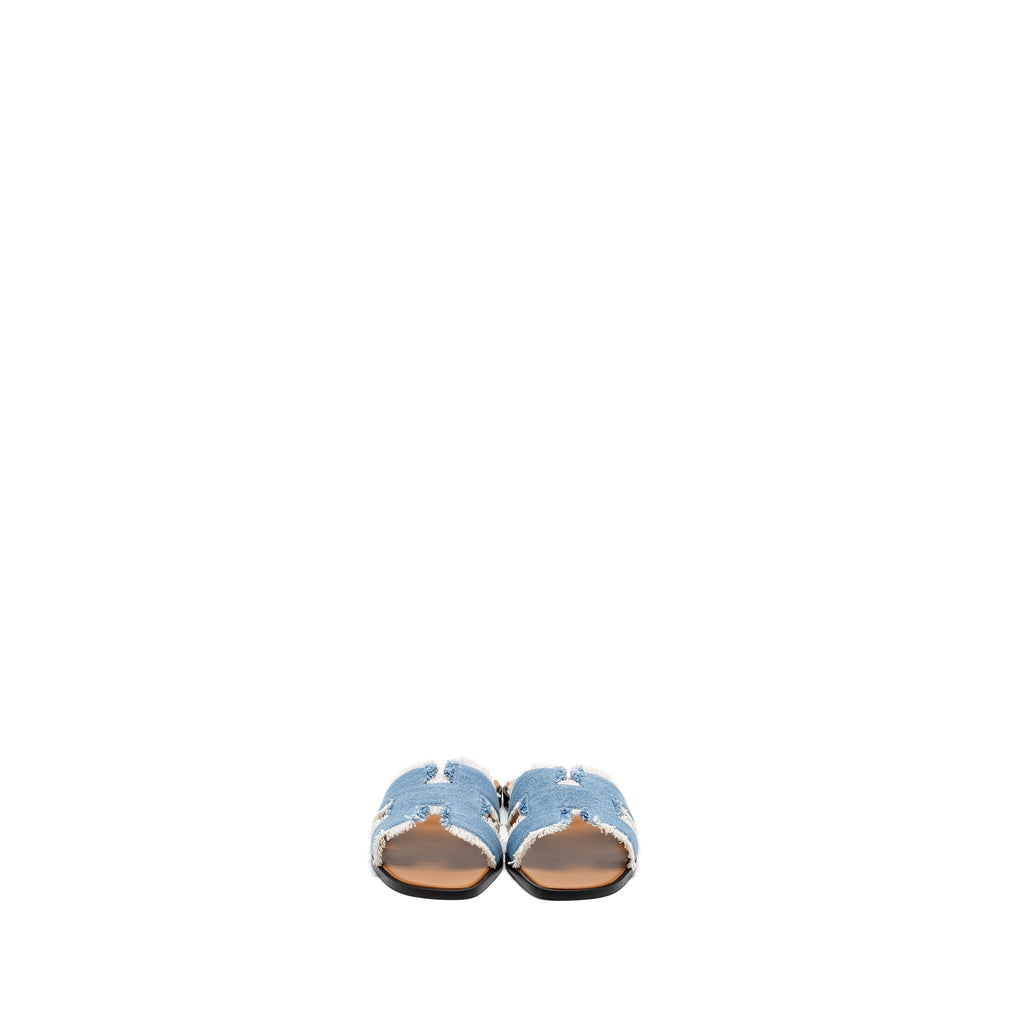 HERMES ORAN SANDALS TOILE DE COTTON BLUE CLAIR
