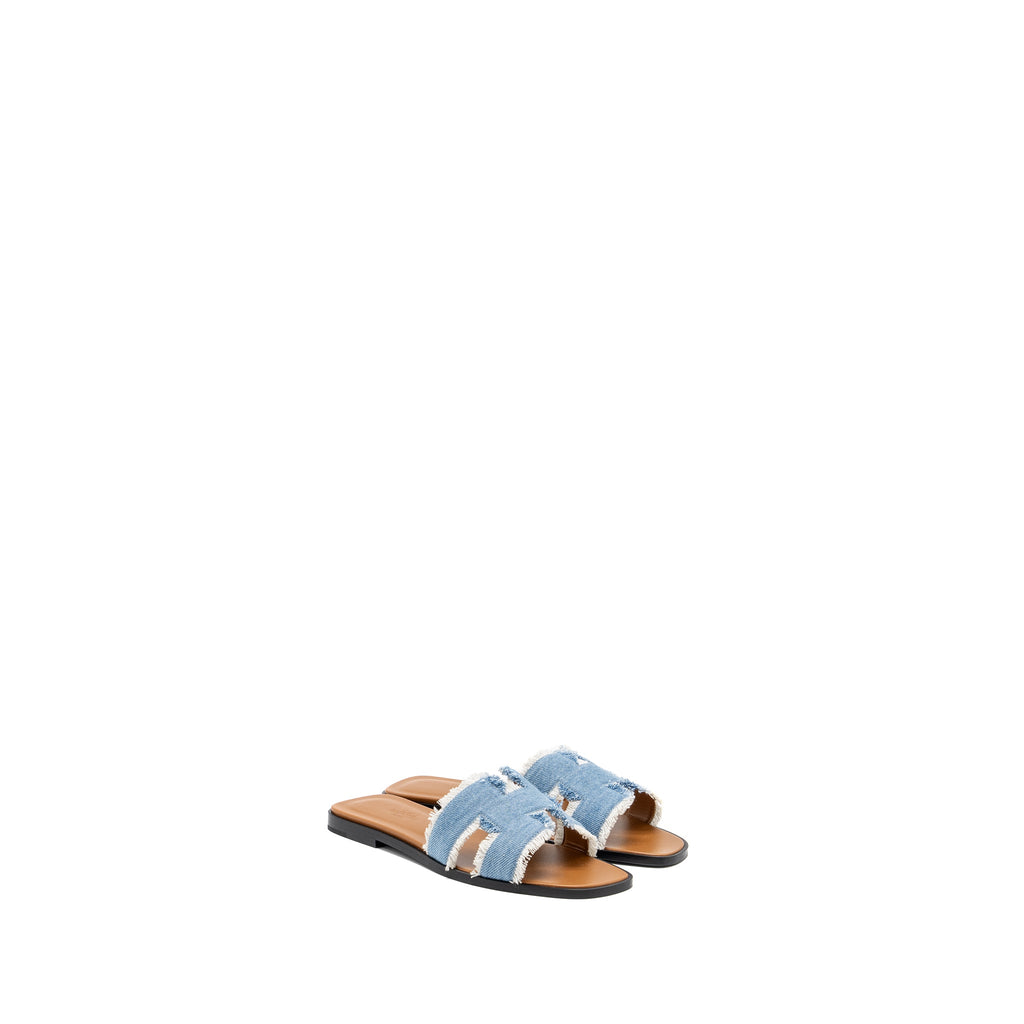 HERMES ORAN SANDALS TOILE DE COTTON BLUE CLAIR
