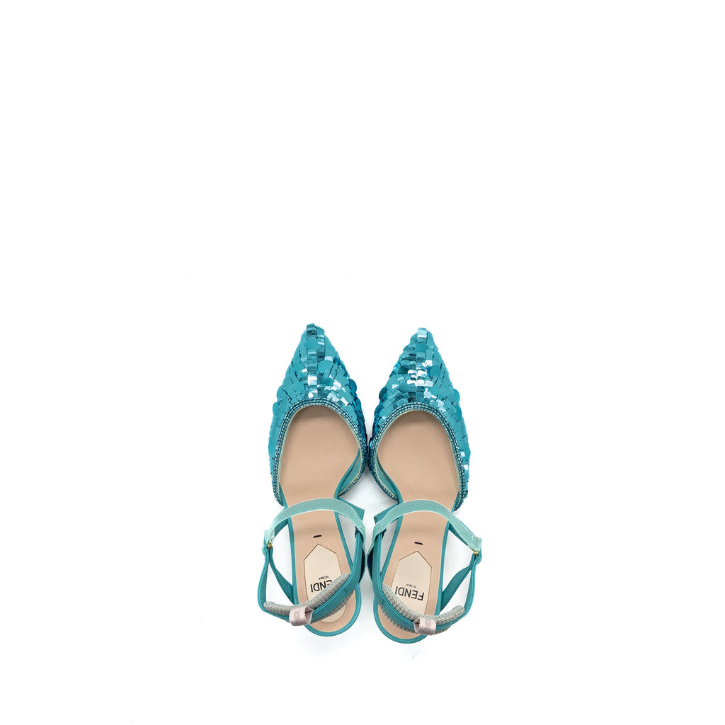 FENDI COLIBRI LITE SANDAL SEQUIN BLUE
