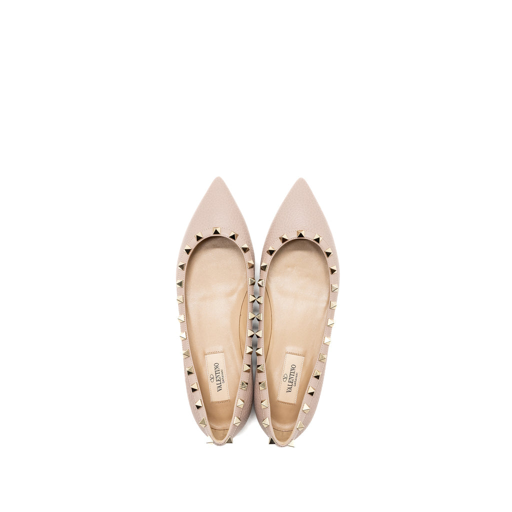 VALENTINO ROCKSTUD FLATS CALFSKIN NUDE GHW