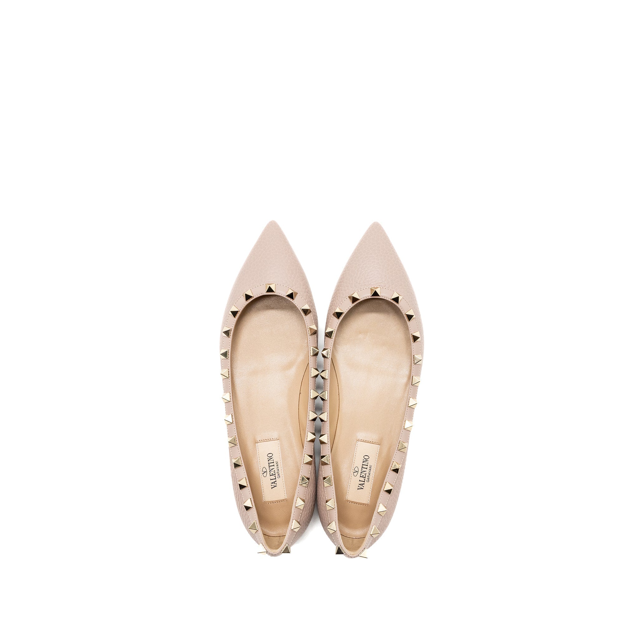 VALENTINO ROCKSTUD FLATS CALFSKIN NUDE GHW
