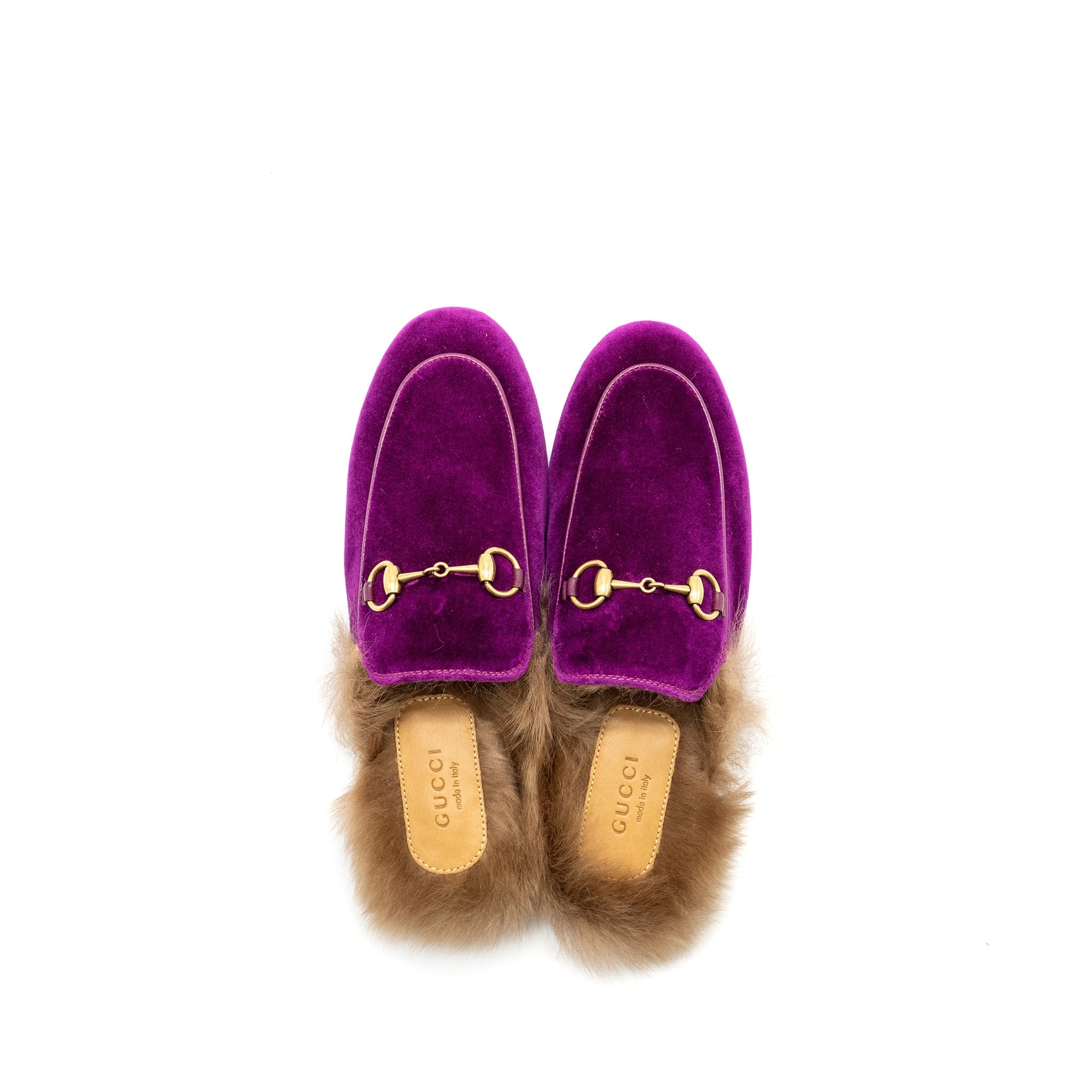 GUCCI HORSEBIT PRINCETOWN FUR SLIPPER VELVET PURPLE GHW