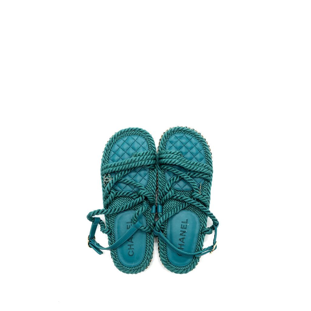 CHANEL 21C SANDALS CORD GREEN LGHW