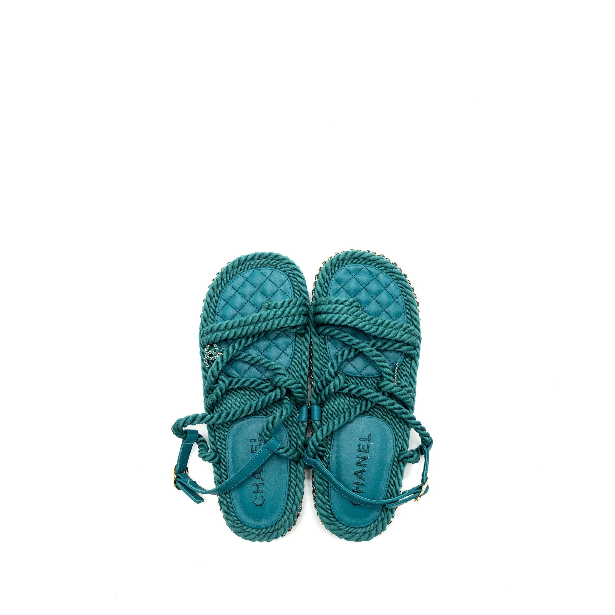 CHANEL 21C SANDALS CORD GREEN LGHW