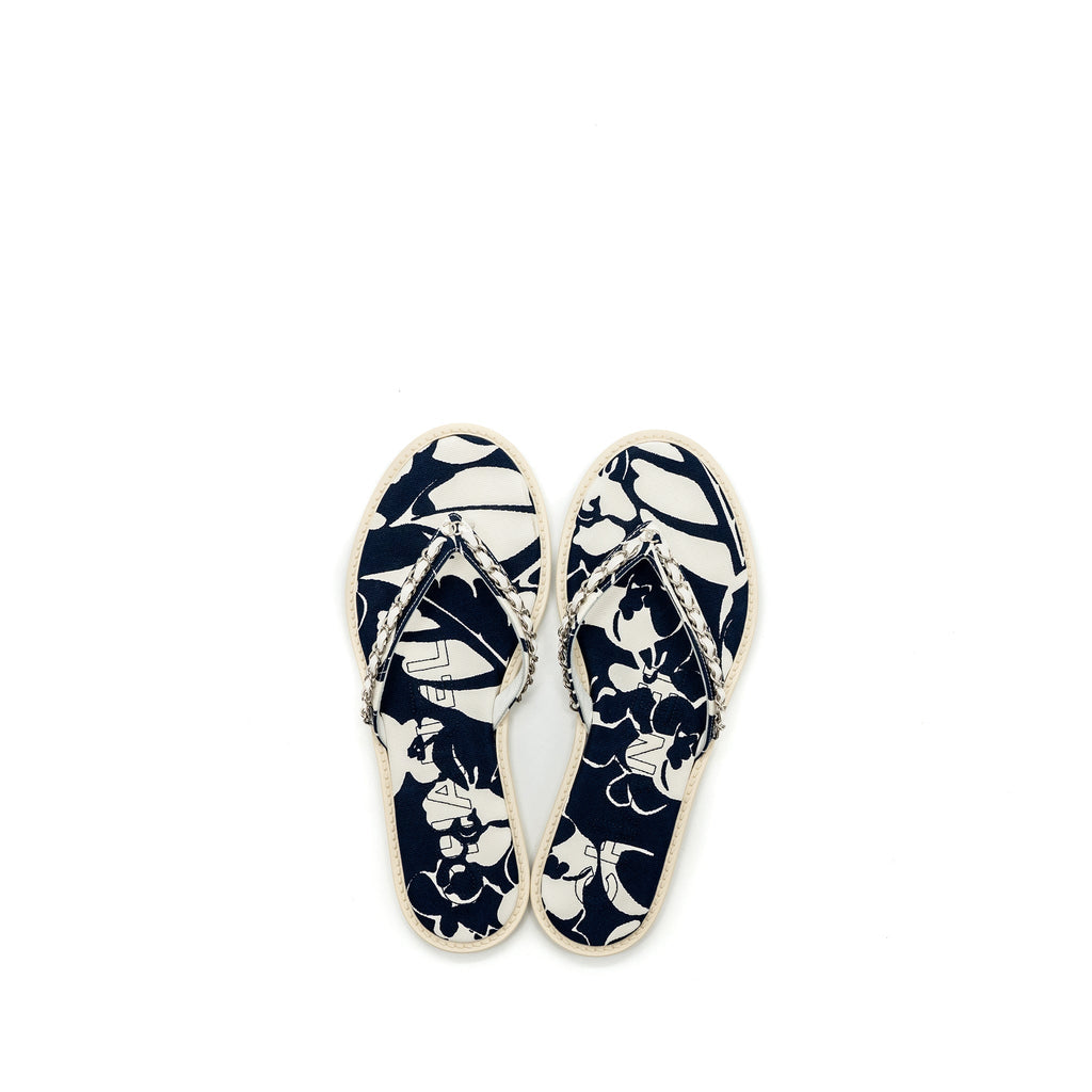CHANEL MULES COTTON/LAMBSKIN NAVY BLUE/ECRU SHW