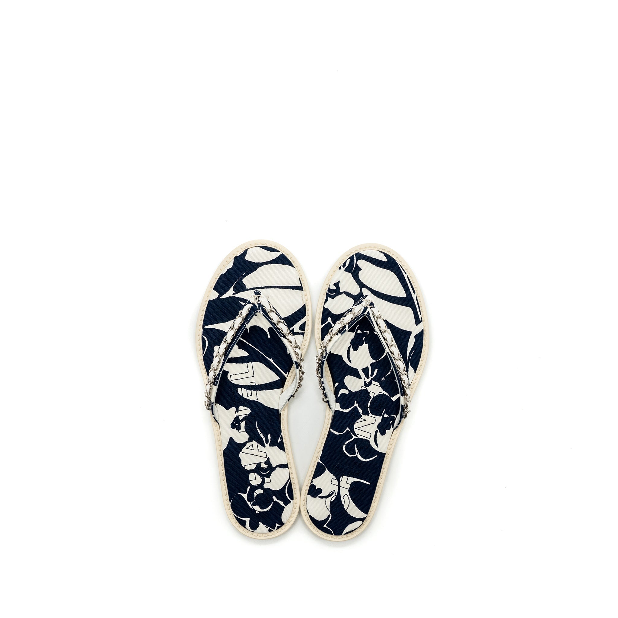 CHANEL MULES COTTON/LAMBSKIN NAVY BLUE/ECRU SHW