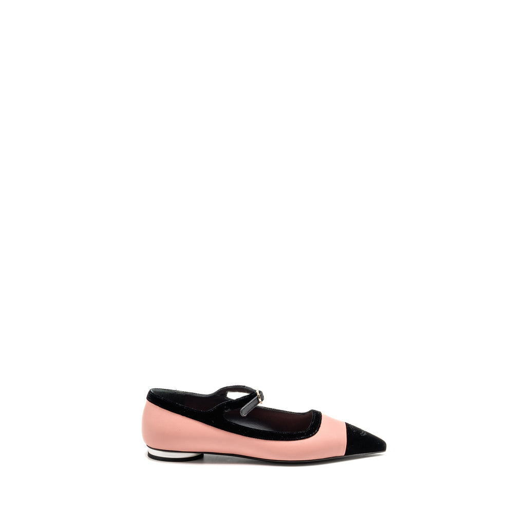 CHANEL MARY JANES LAMBSKIN/VELVET PINK/BLACK LGHW