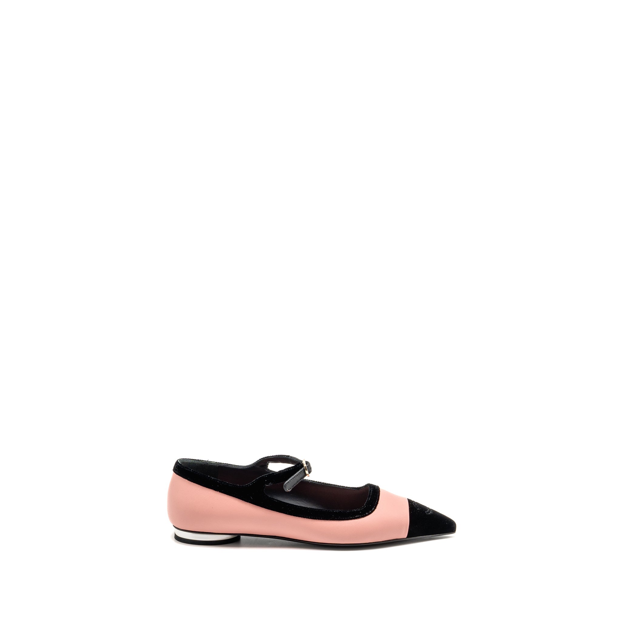 CHANEL MARY JANES LAMBSKIN/VELVET PINK/BLACK LGHW
