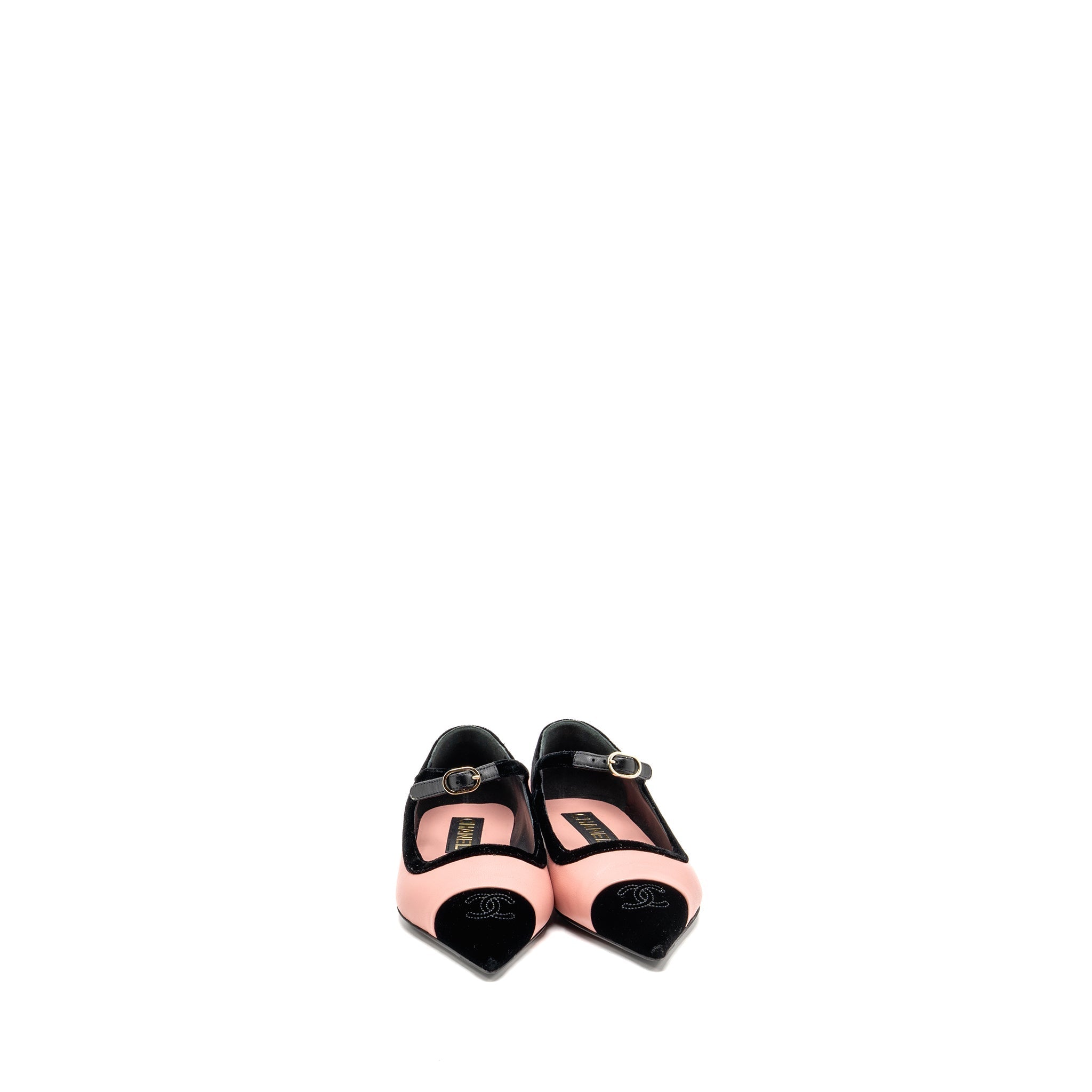 CHANEL MARY JANES LAMBSKIN/VELVET PINK/BLACK LGHW