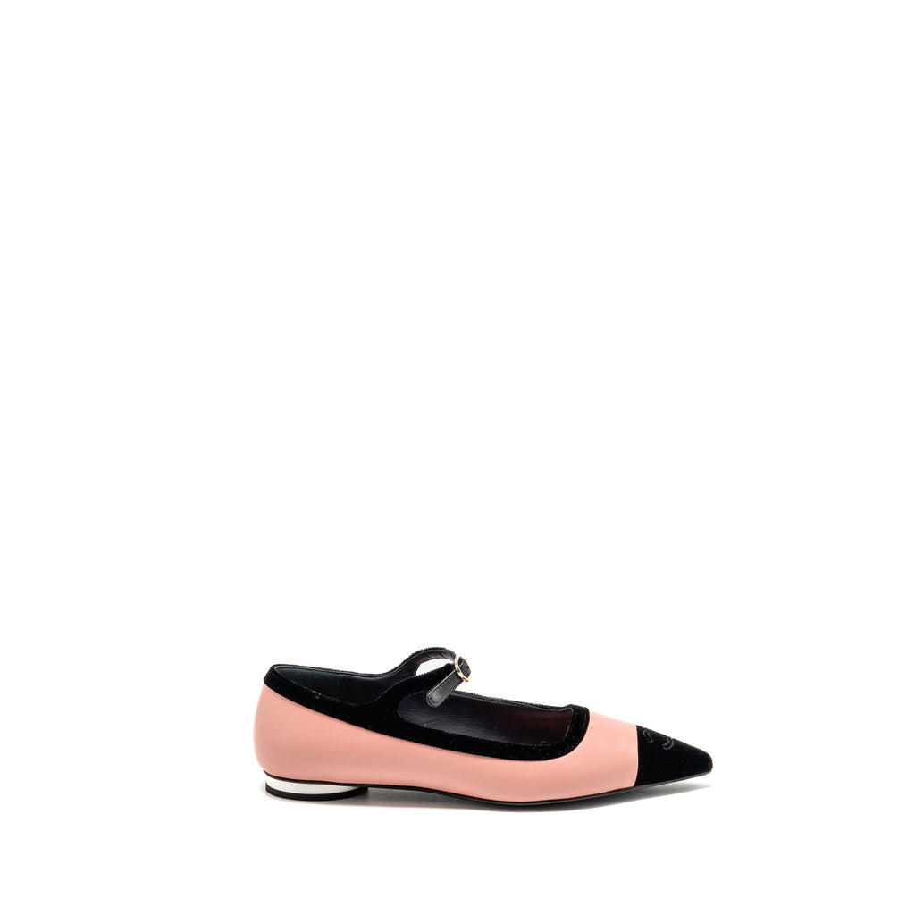 CHANEL MARY JANES LAMBSKIN/VELVET PINK/BLACK LGHW