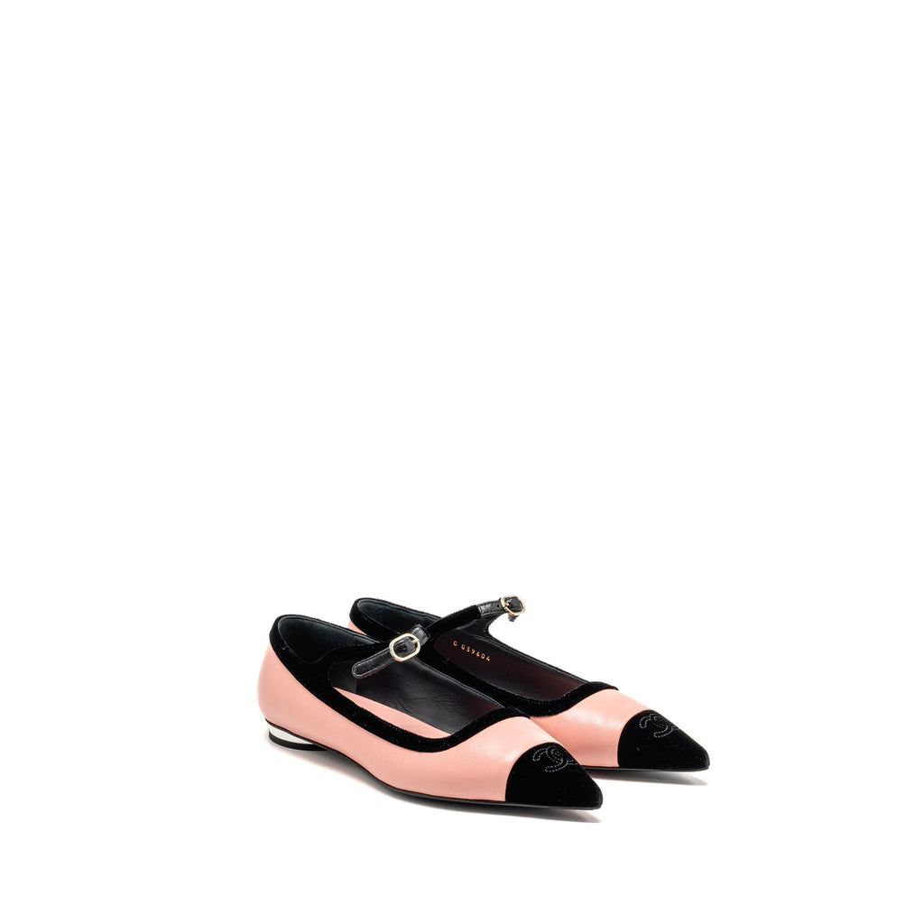 CHANEL MARY JANES LAMBSKIN/VELVET PINK/BLACK LGHW