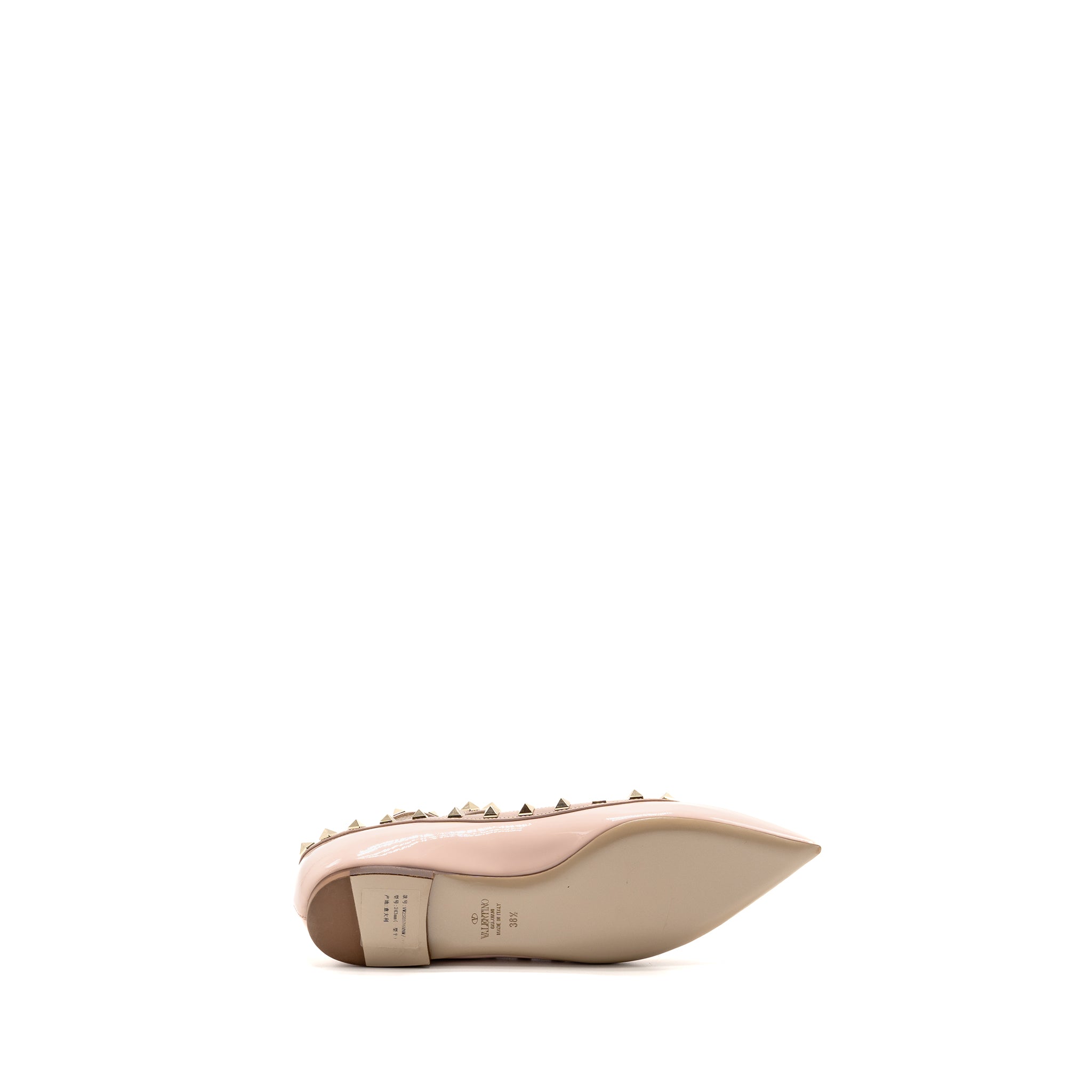 VALENTINO ROCKSTUD CAGED BALLERINA FLAT PATENT/NAPA LEATHER ROSE QUARTZ SHW