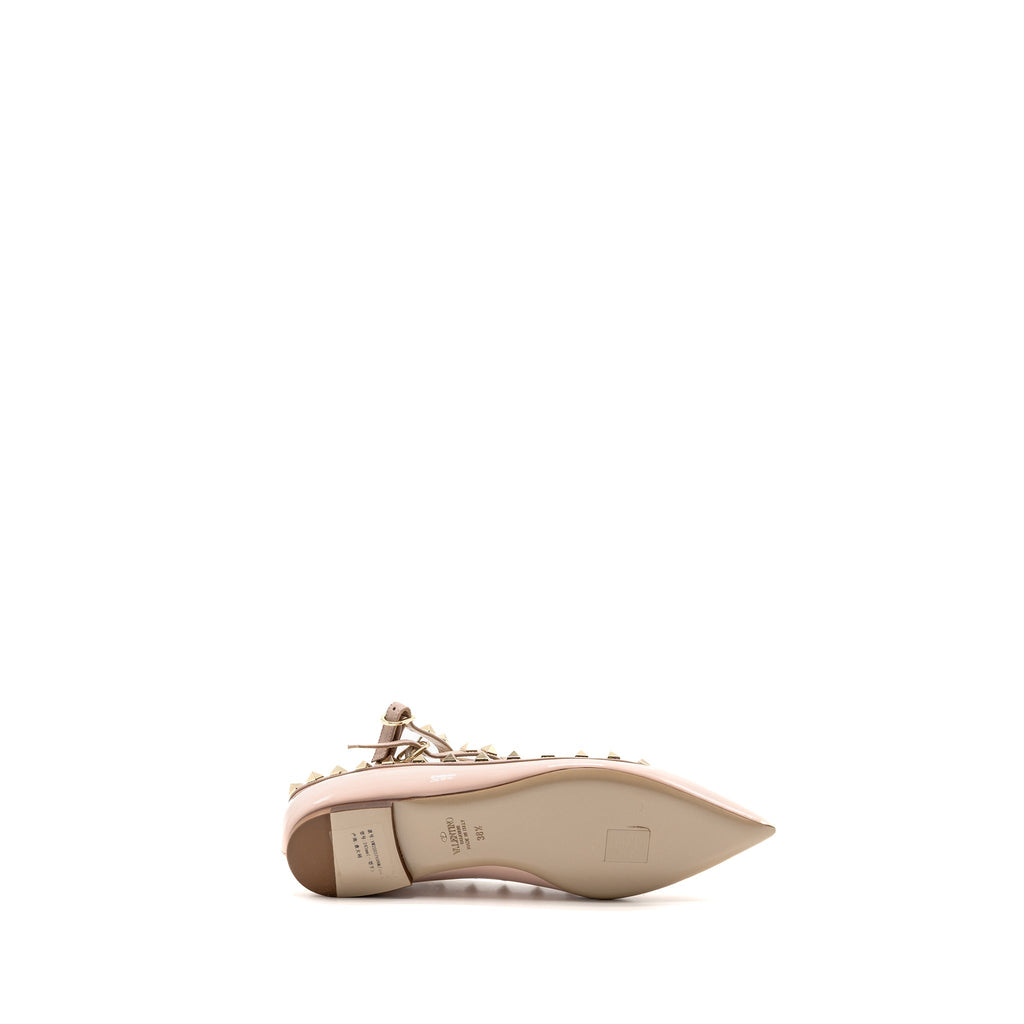 VALENTINO ROCKSTUD CAGED BALLERINA FLAT PATENT/NAPA LEATHER ROSE QUARTZ SHW