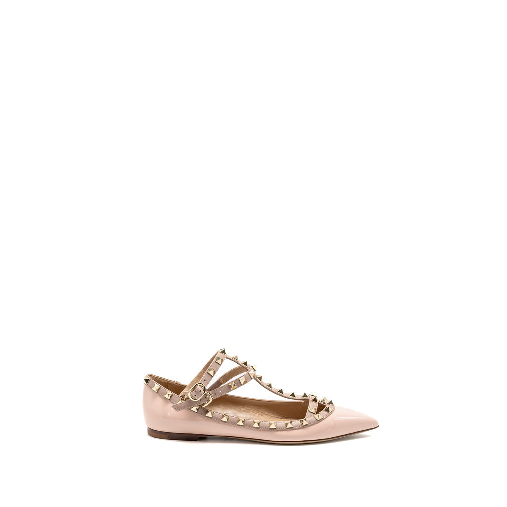 VALENTINO ROCKSTUD CAGED BALLERINA FLAT PATENT/NAPA LEATHER ROSE QUARTZ SHW