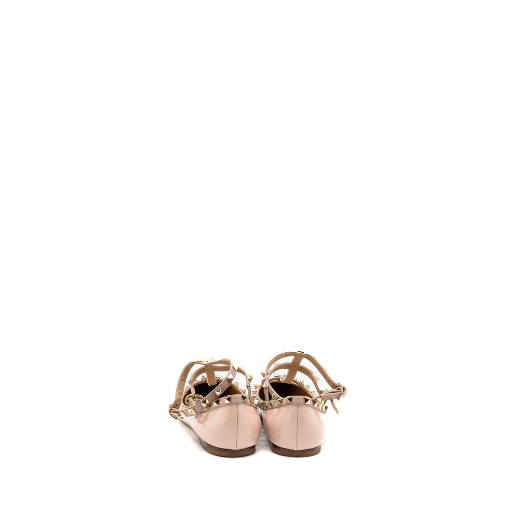 VALENTINO ROCKSTUD CAGED BALLERINA FLAT PATENT/NAPA LEATHER ROSE QUARTZ SHW