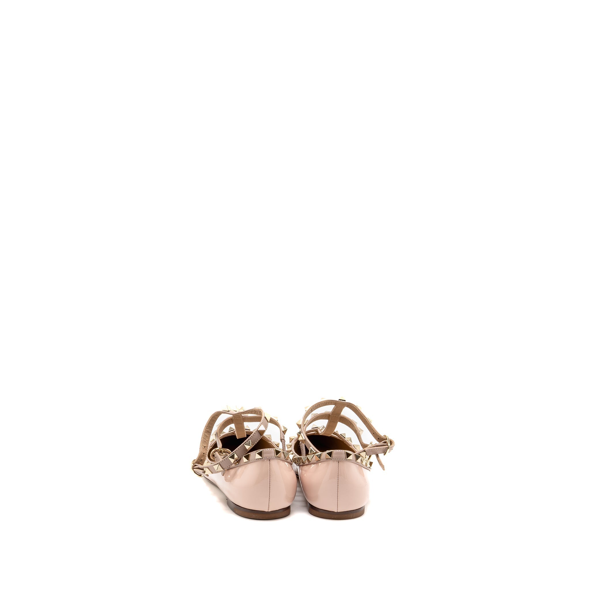 VALENTINO ROCKSTUD CAGED BALLERINA FLAT PATENT/NAPA LEATHER ROSE QUARTZ SHW