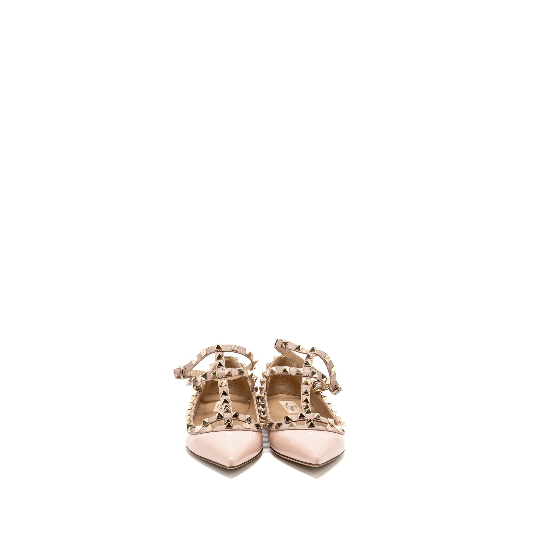 VALENTINO ROCKSTUD CAGED BALLERINA FLAT PATENT/NAPA LEATHER ROSE QUARTZ SHW