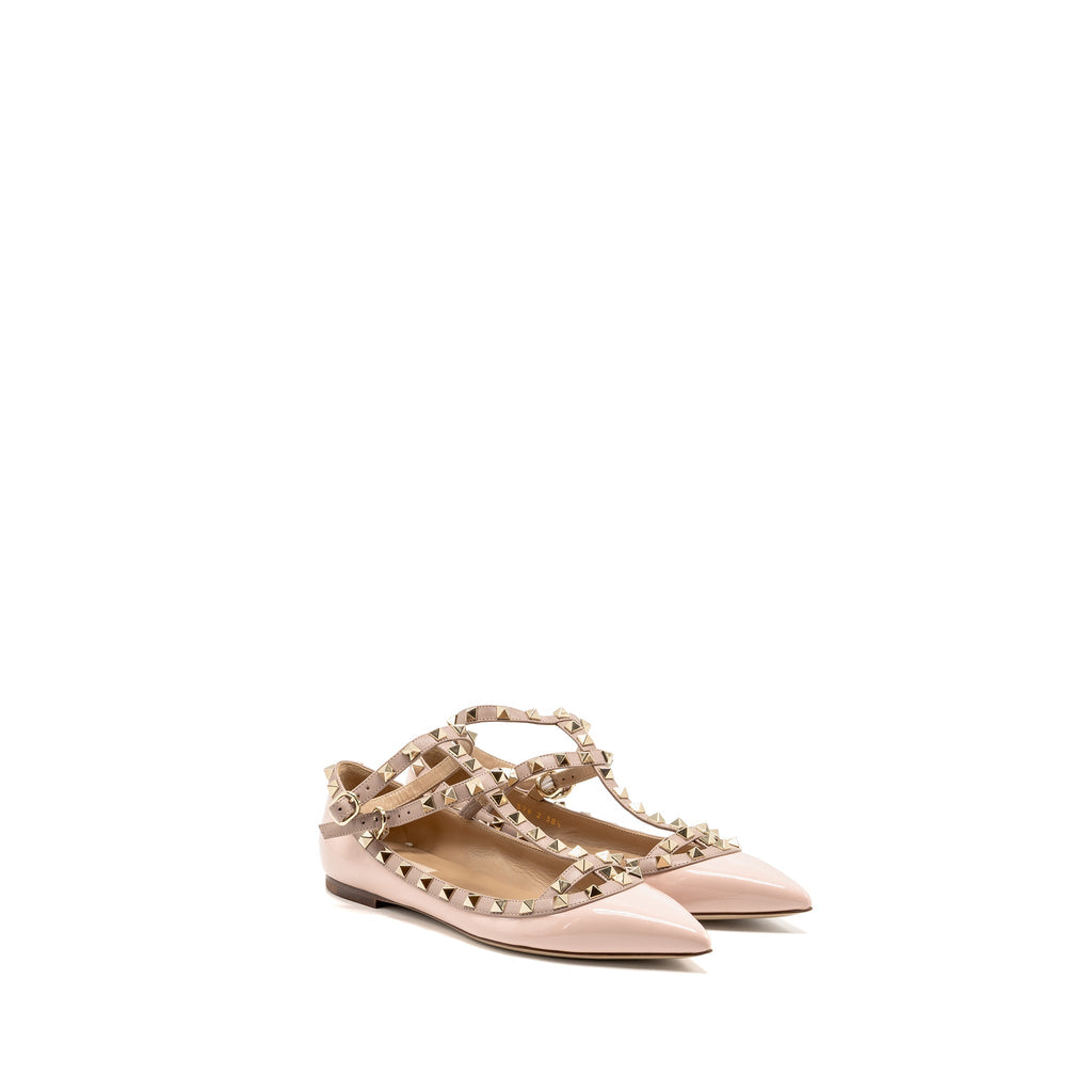 VALENTINO ROCKSTUD CAGED BALLERINA FLAT PATENT/NAPA LEATHER ROSE QUARTZ SHW