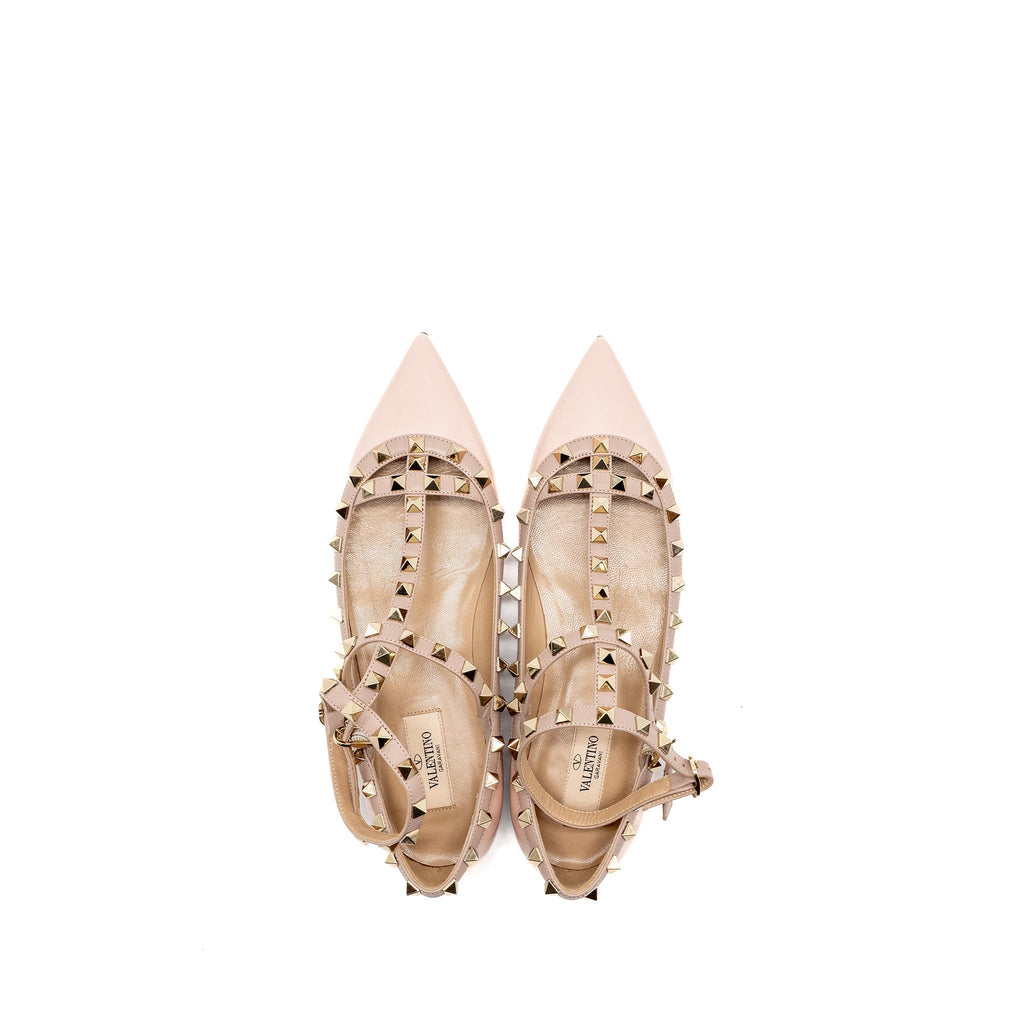 VALENTINO ROCKSTUD CAGED BALLERINA FLAT PATENT/NAPA LEATHER ROSE QUARTZ SHW