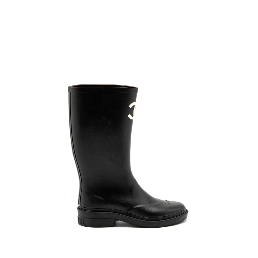 CHANEL RUBBER BOOTS BLACK/WHITE