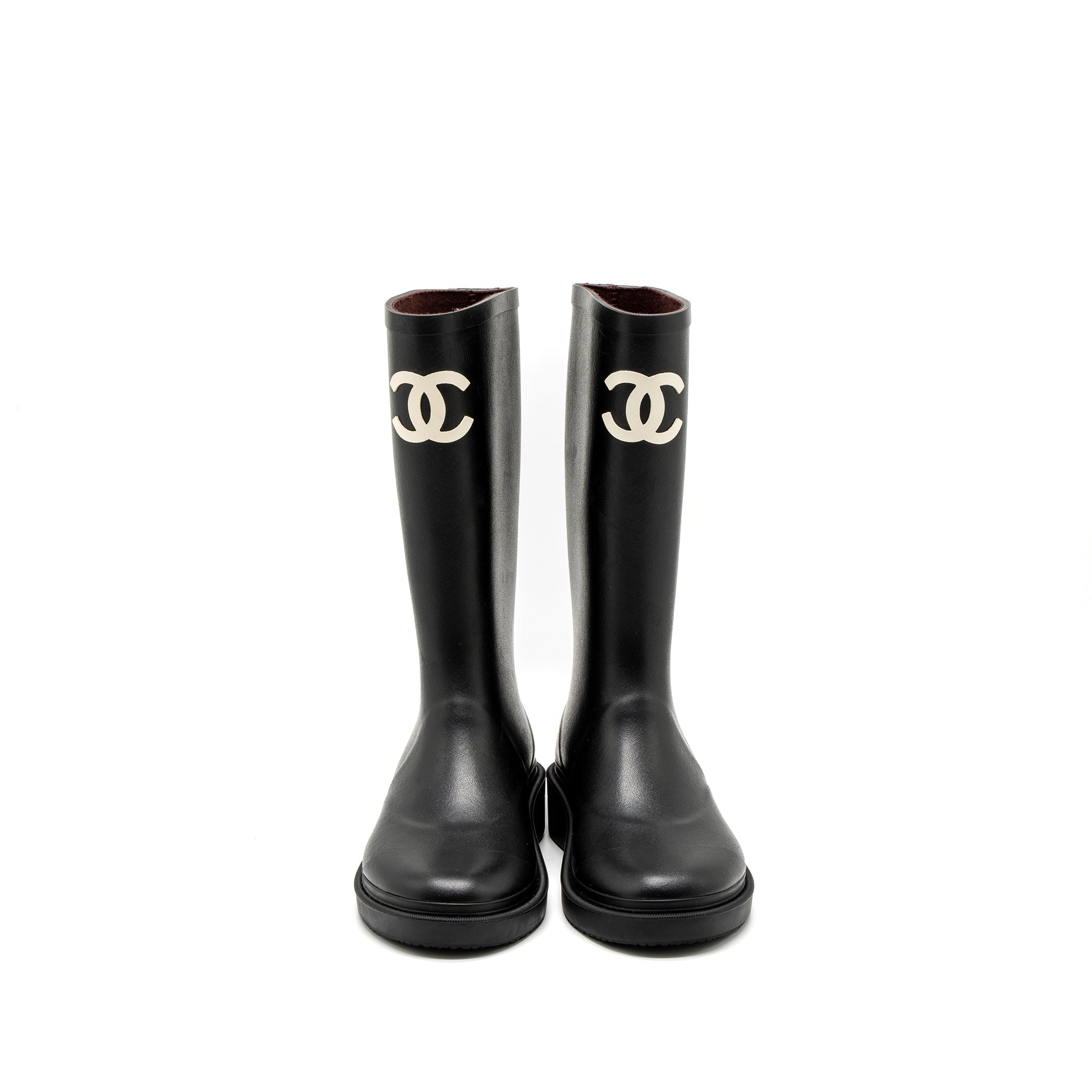 CHANEL RUBBER BOOTS BLACK/WHITE