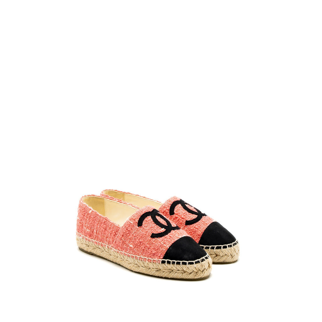 CHANEL ESPADRILLES COTTON/TWEED PINK/BLACK