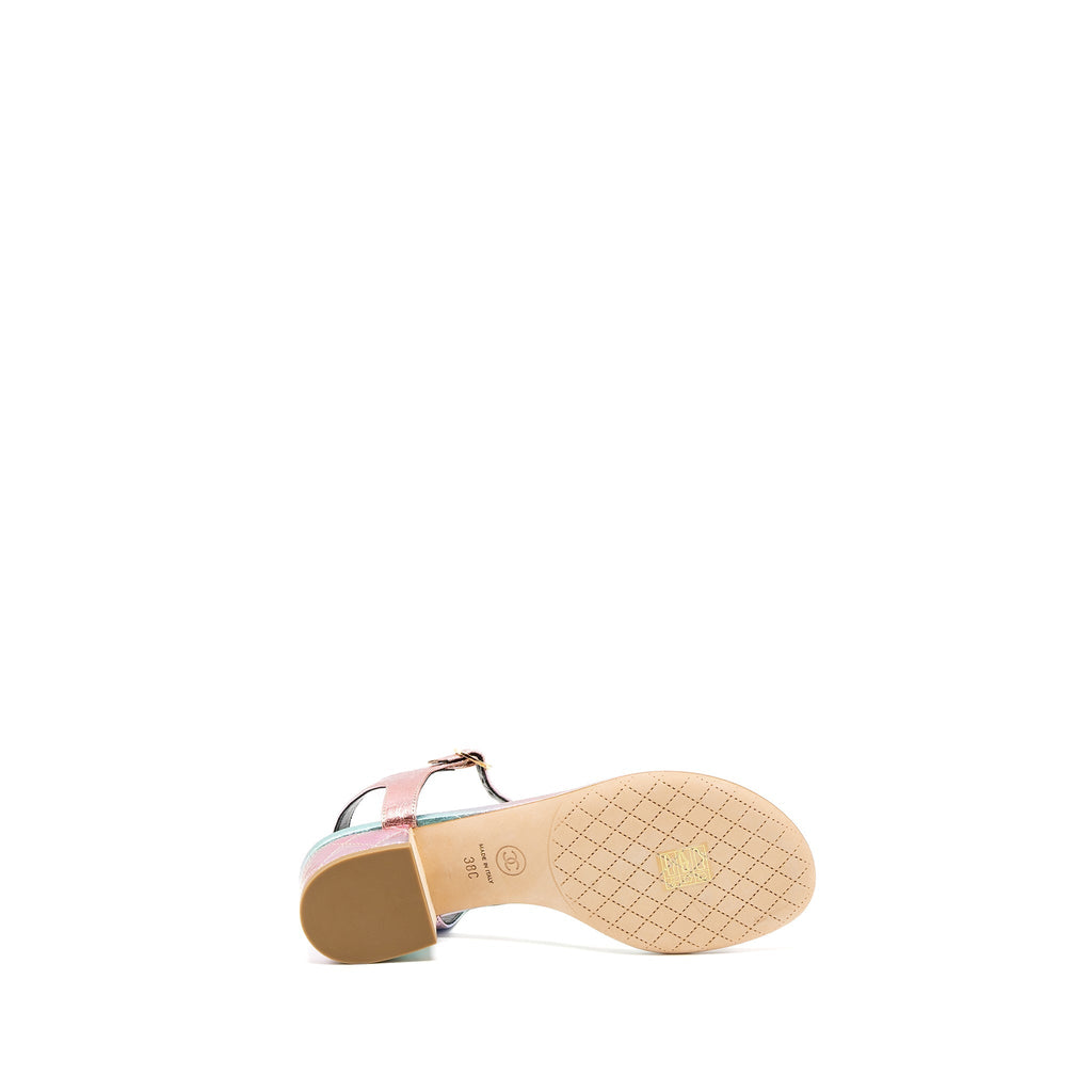 CHANEL DETAILED CC LOGO LEATHER IRIDESCENT MULTICOLOUR SANDALS